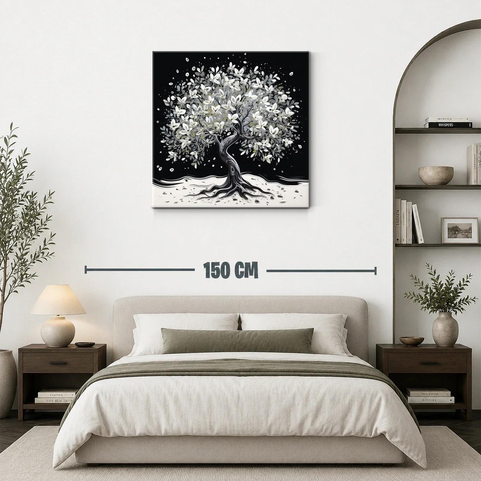 Árbol florecido en tonos blancos y grises sobre fondo oscuro — miniatura 3