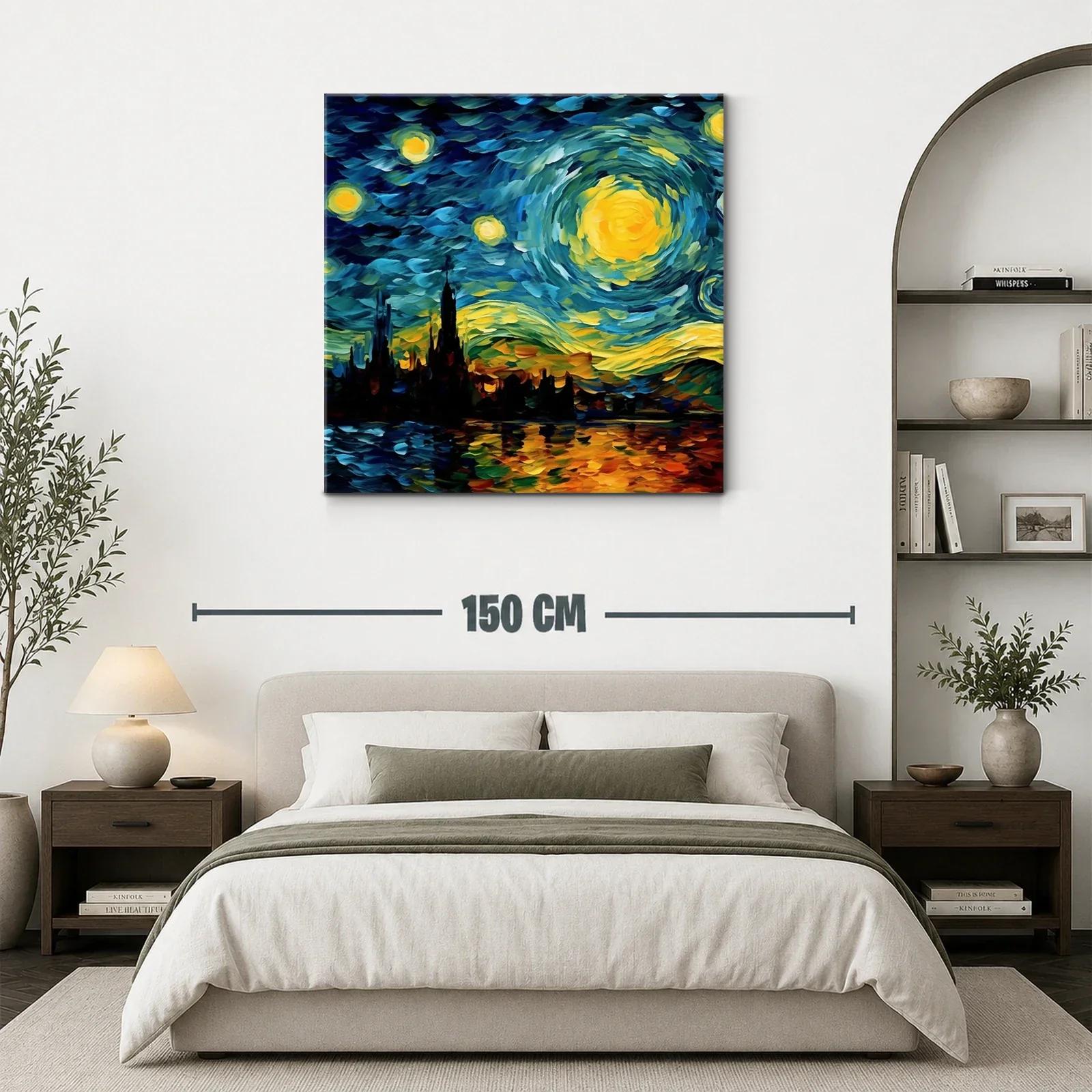 Cielo estrellado vibrante sobre ciudad reflejada en agua — miniatura 3