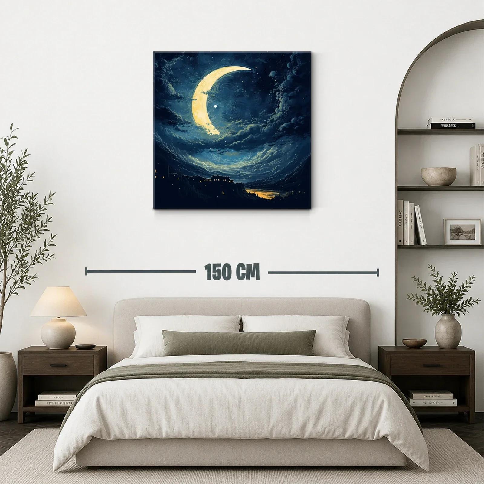 Noche mágica con luna creciente y paisaje nocturno — miniatura 3