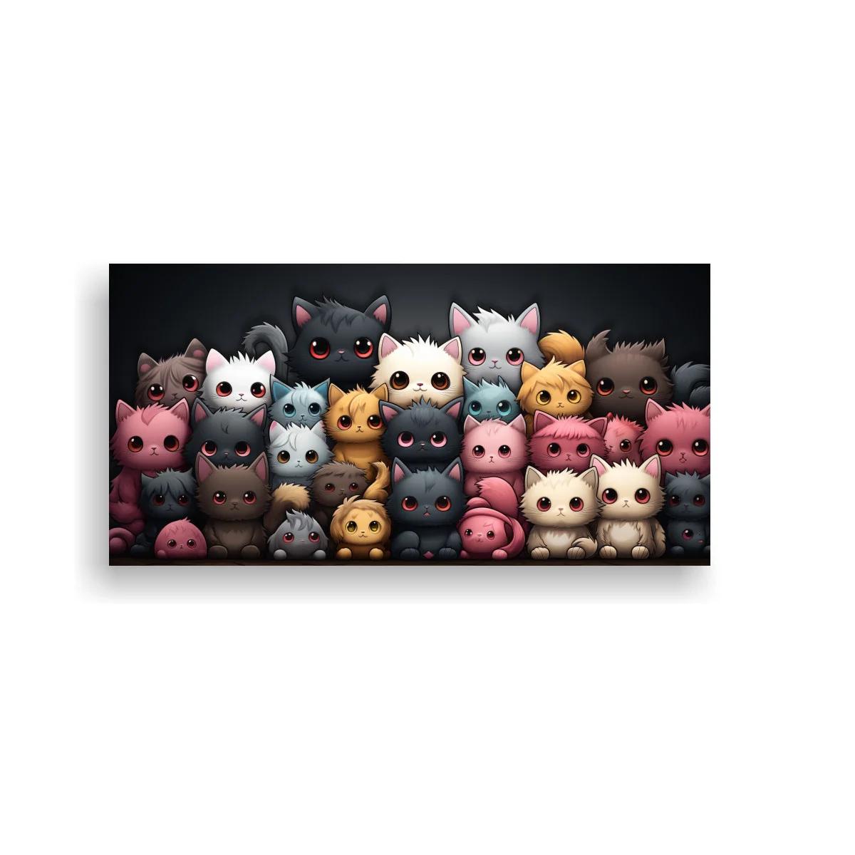 Cuadro grupo de gatitos kawaii en fondo oscuro