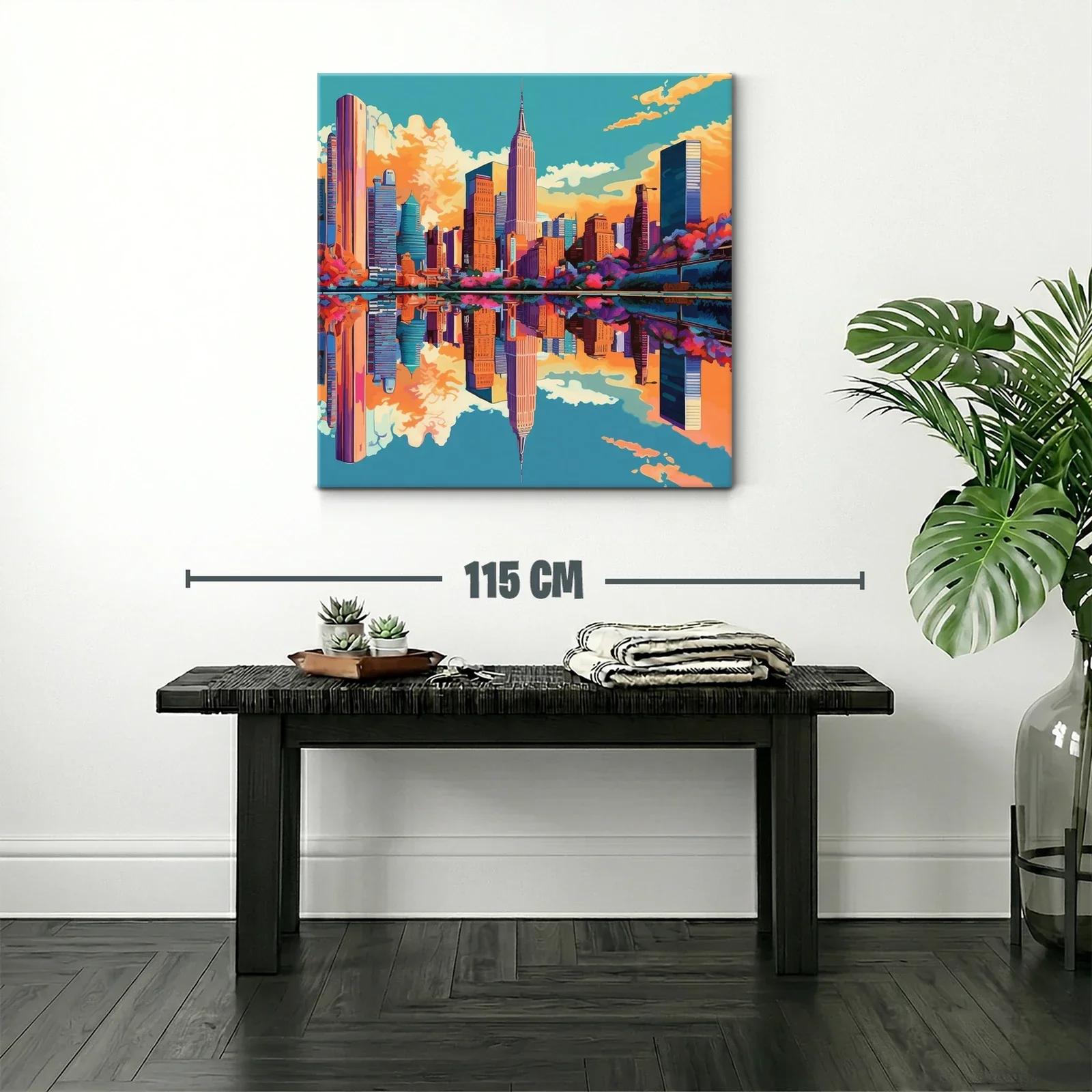 Paisaje urbano vibrante con reflejo en el agua — miniatura 2