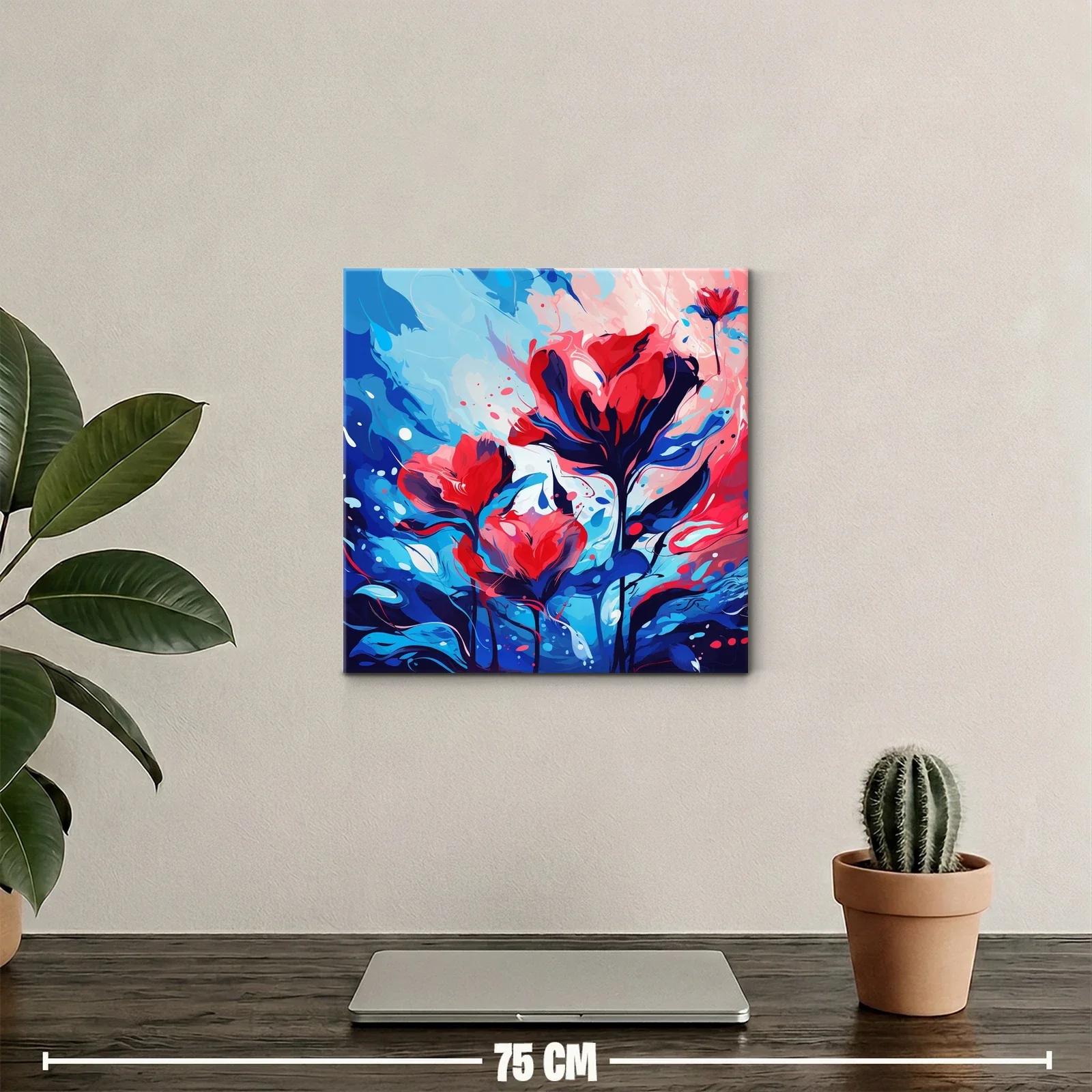 Cuadro vibrante con flores en tonos rojos y azules intensos — miniatura 2