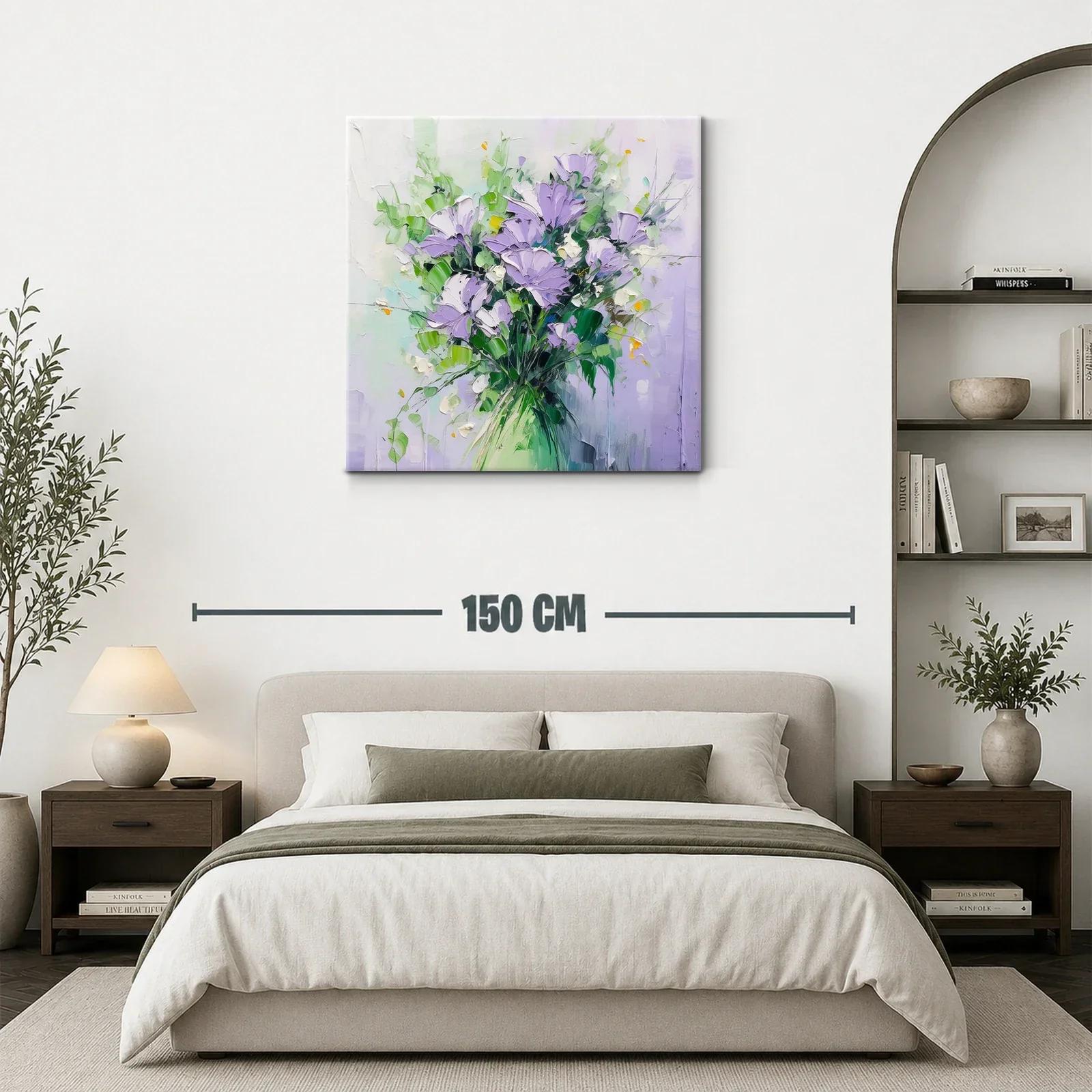 Cuadro moderno con ramo floral en tonos lilas y verdes — miniatura 3
