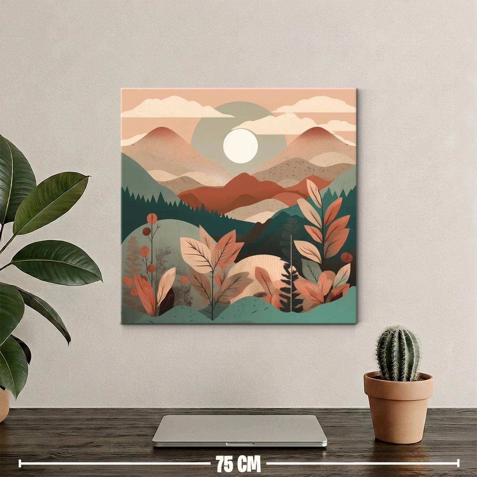 Paisaje sereno con montañas y hojas en tonos otoñales — miniatura 2