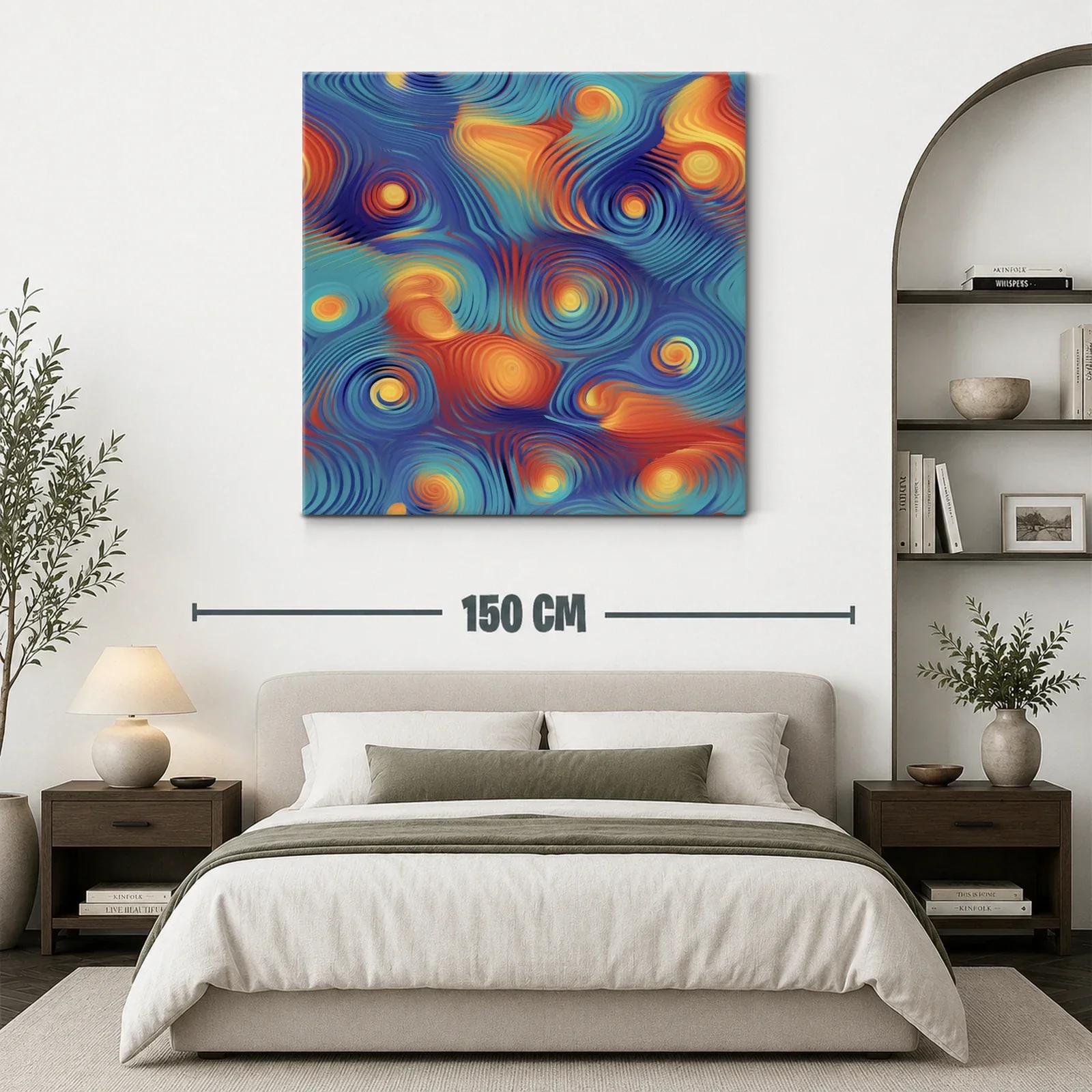 Cuadro abstracto vibrante con espirales y ondas en tonos cálidos — miniatura 3