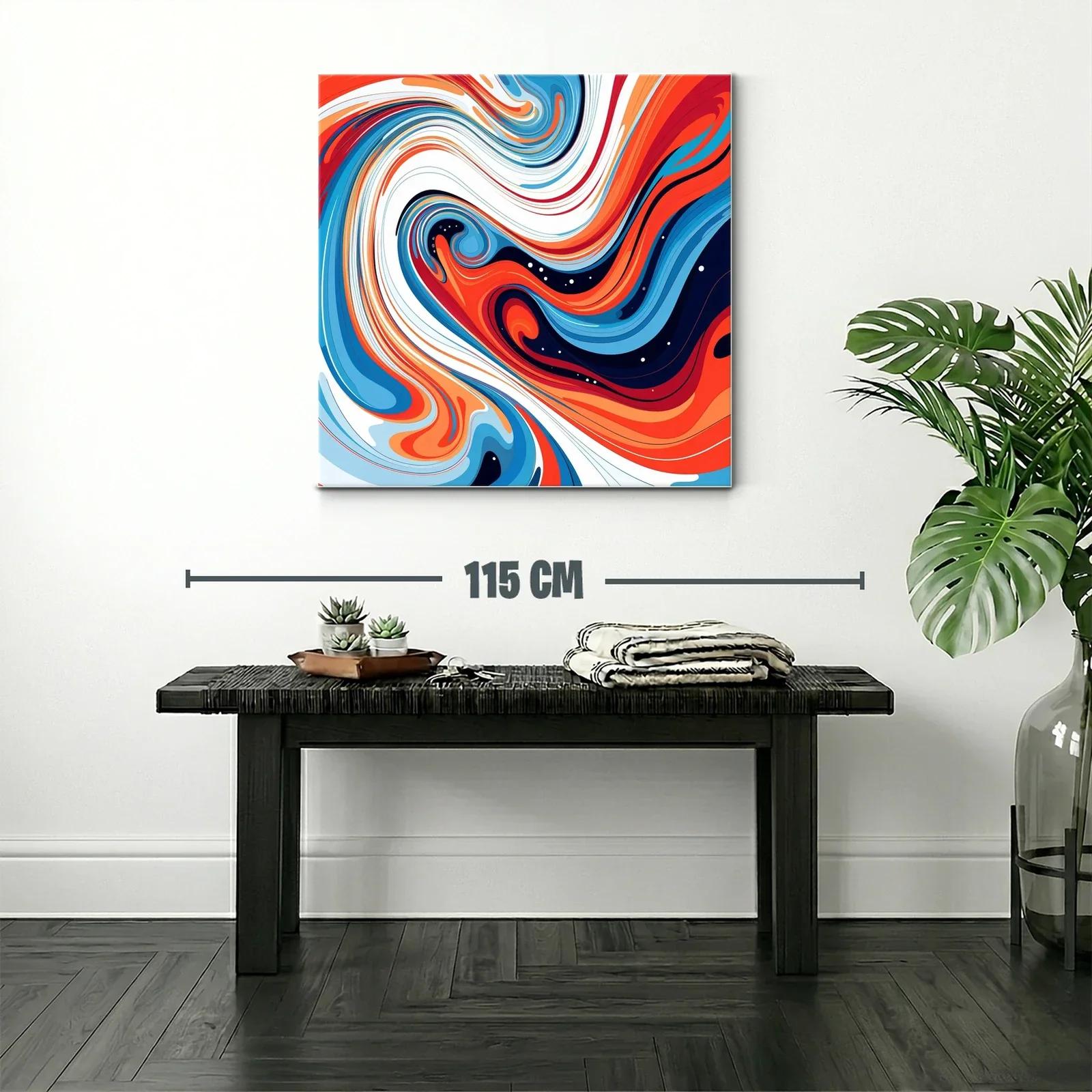 Cuadro abstracto con remolinos en tonos azul y naranja vivo — miniatura 2