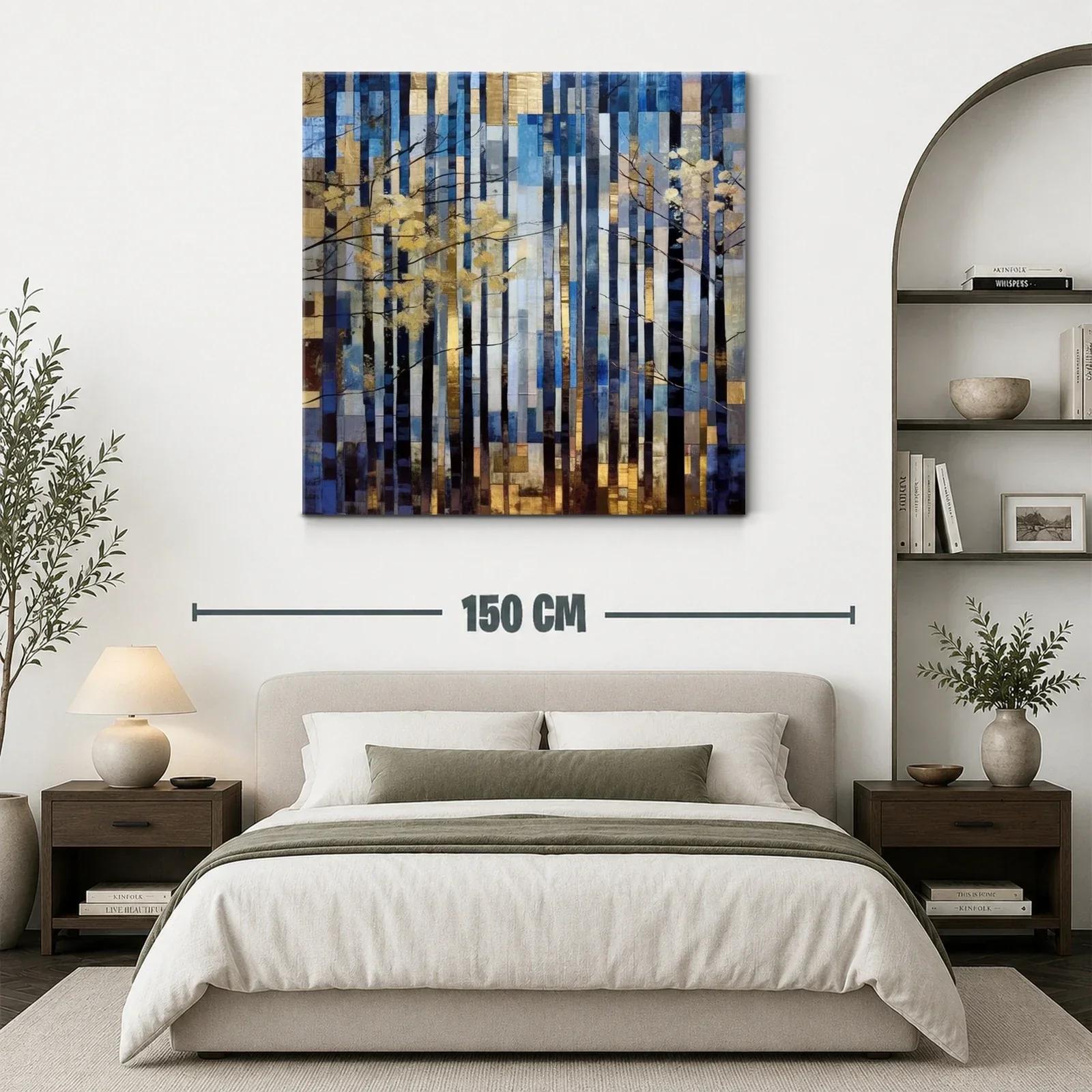 Bosque abstracto con tonos dorados y azules en líneas verticales — miniatura 3