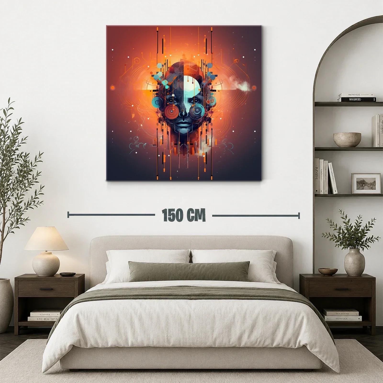 Rostro futurista con vibrantes tonalidades naranjas y azules — miniatura 3
