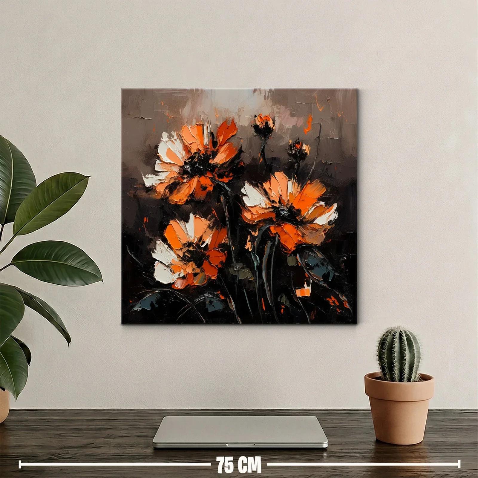 Flores vibrantes en tonos naranja y negro sobre fondo oscuro — miniatura 2