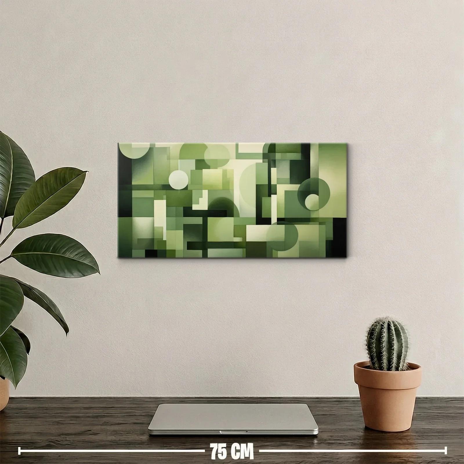 Cuadro composición geométrica abstracta en verde con transparencias — miniatura 2