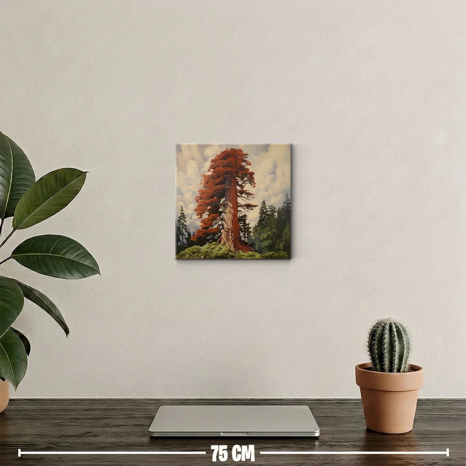 Imponente árbol rojizo entre bosque y cielo nublado — miniatura 2