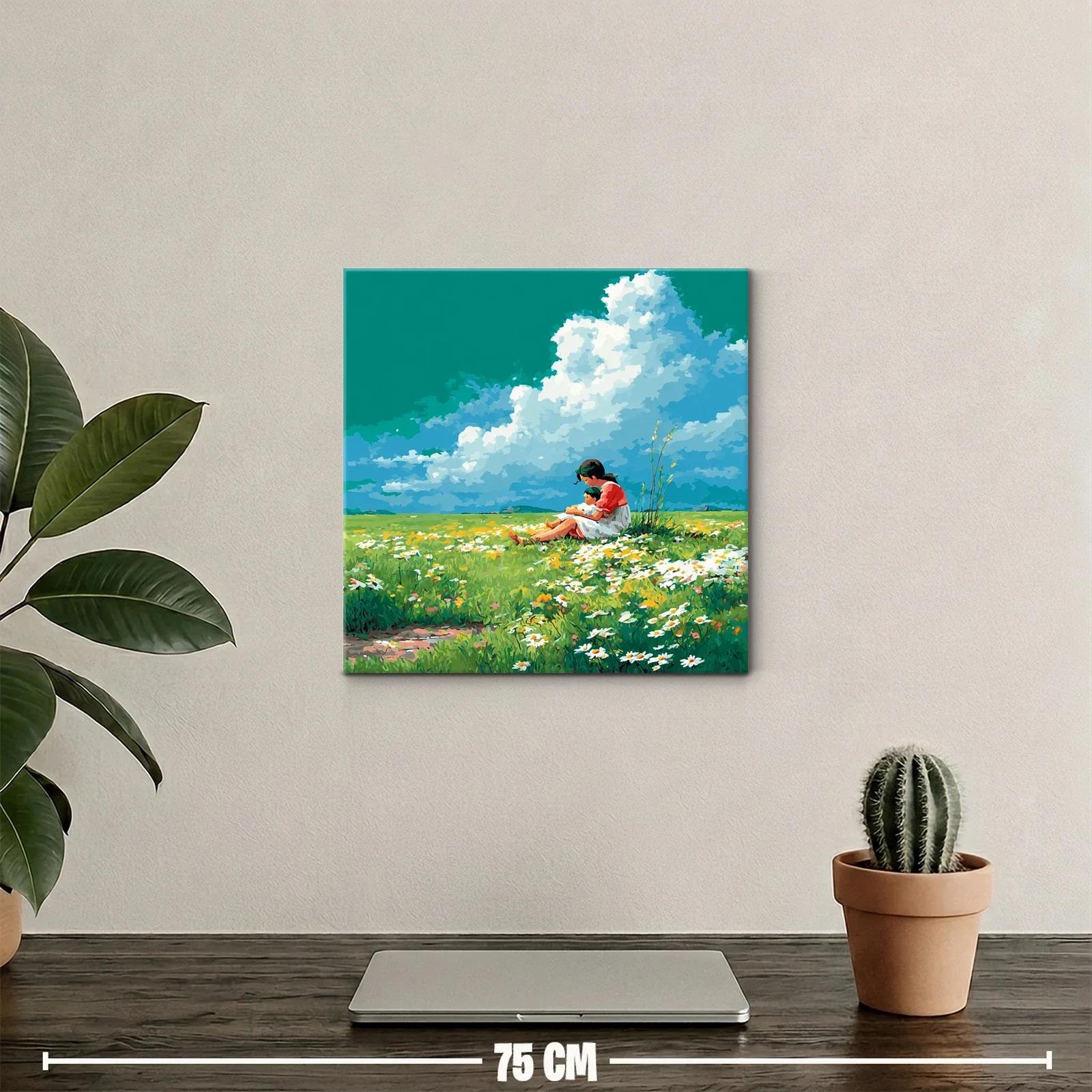 Tranquilidad en un campo de flores con madre e hijo — miniatura 2