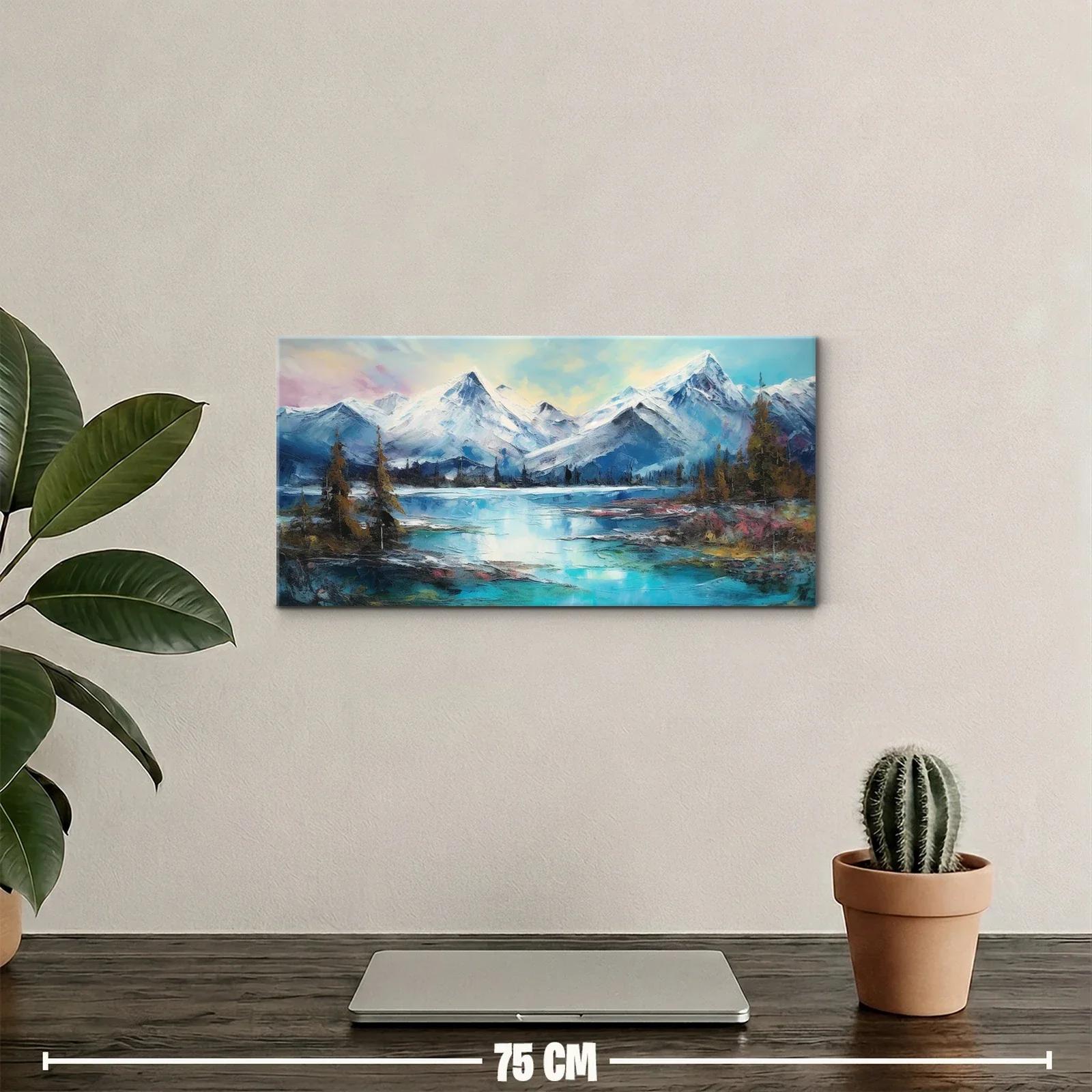 Cuadro lago de montaña con picos nevados y agua turquesa — miniatura 2