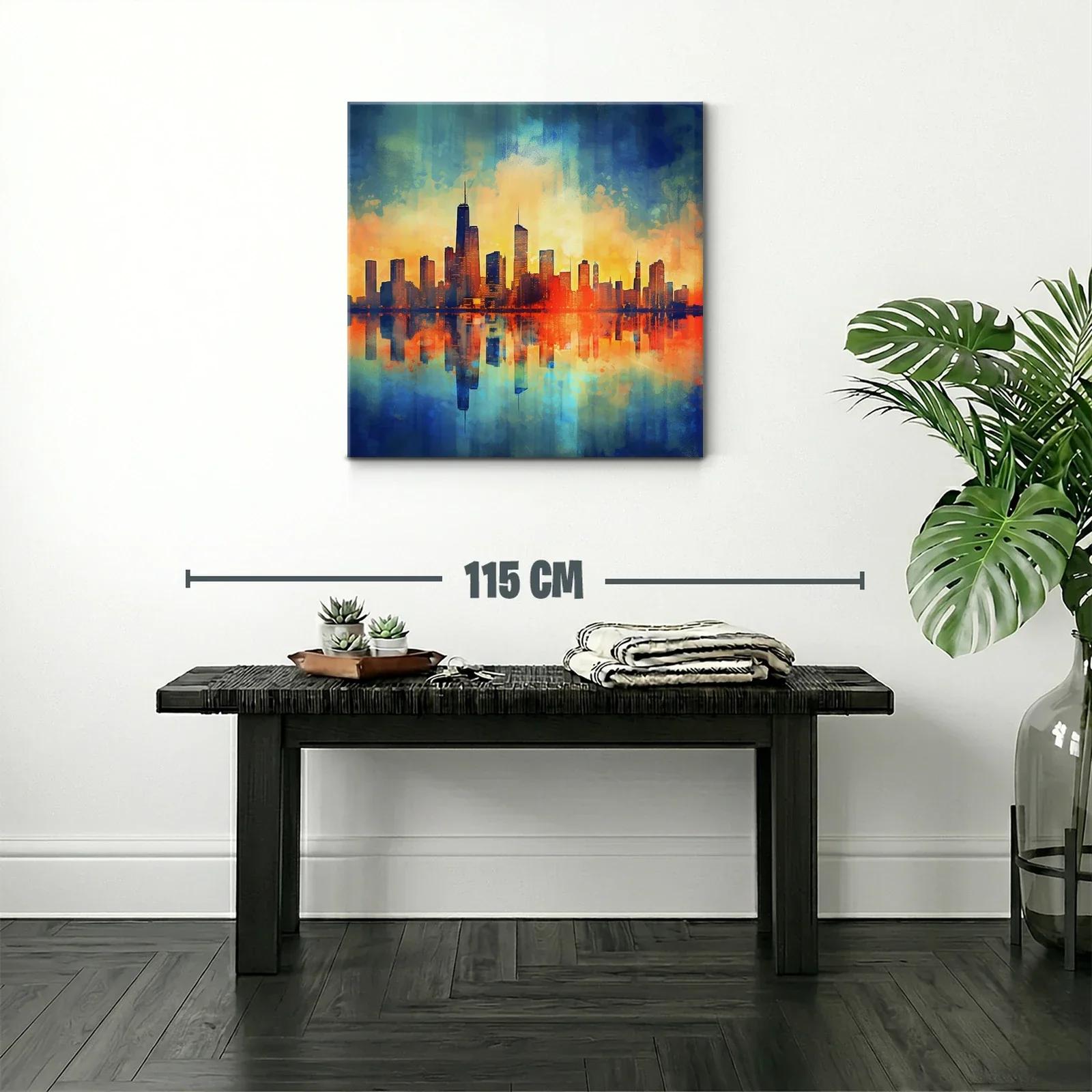 Vibrante paisaje urbano con reflejos al atardecer — miniatura 2