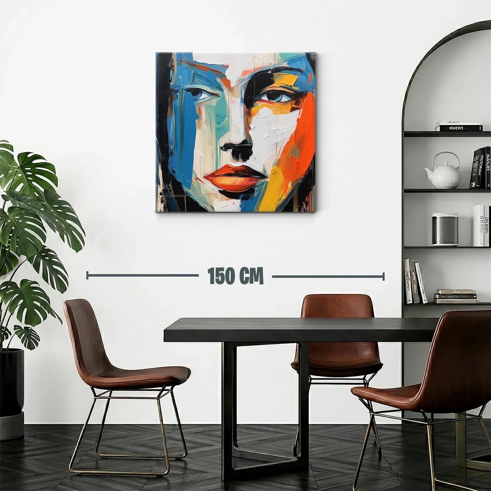 Cuadro abstracto con rostro expresivo en tonos vibrantes — miniatura 2