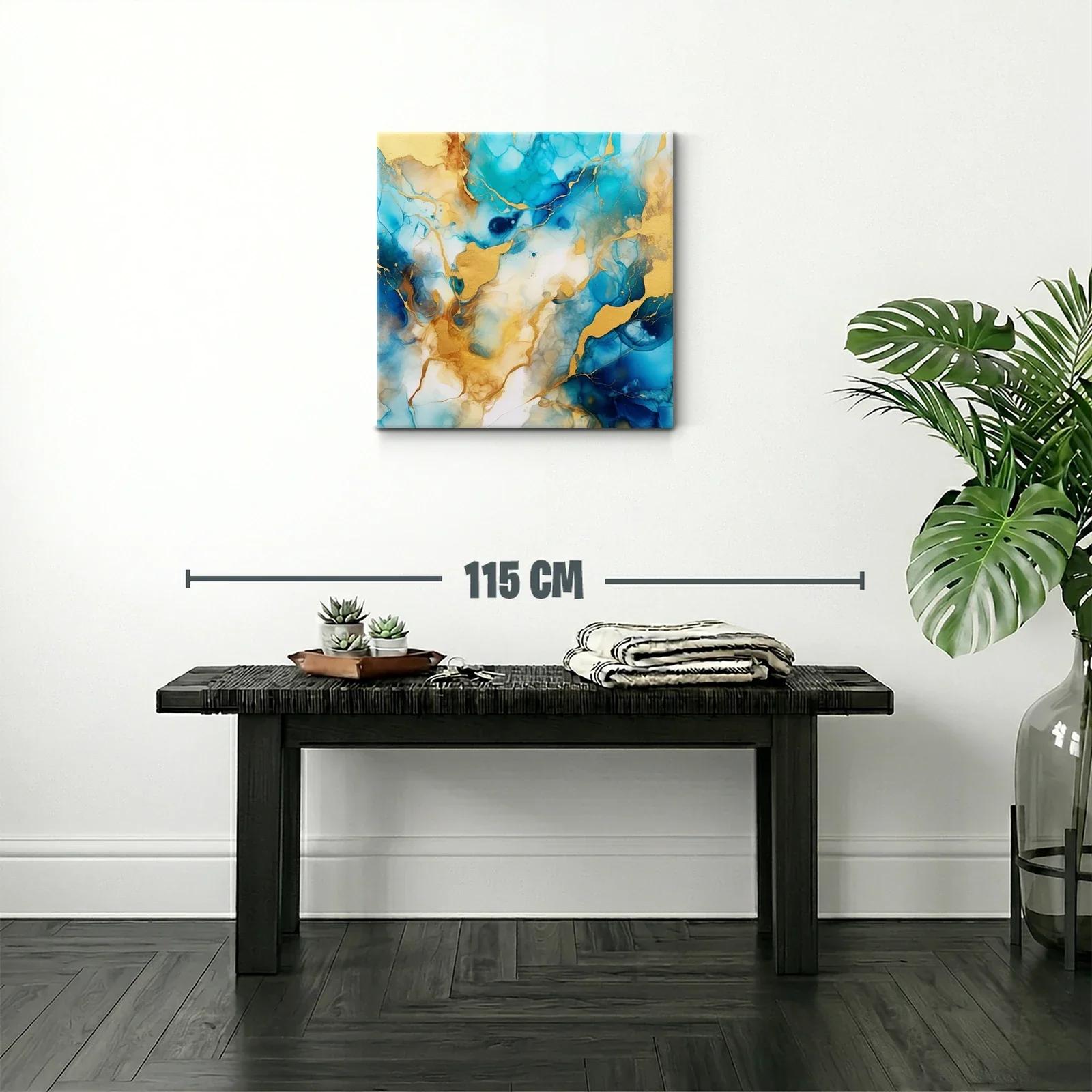 Cuadro abstracto con tonos azules y dorados vibrantes — miniatura 2