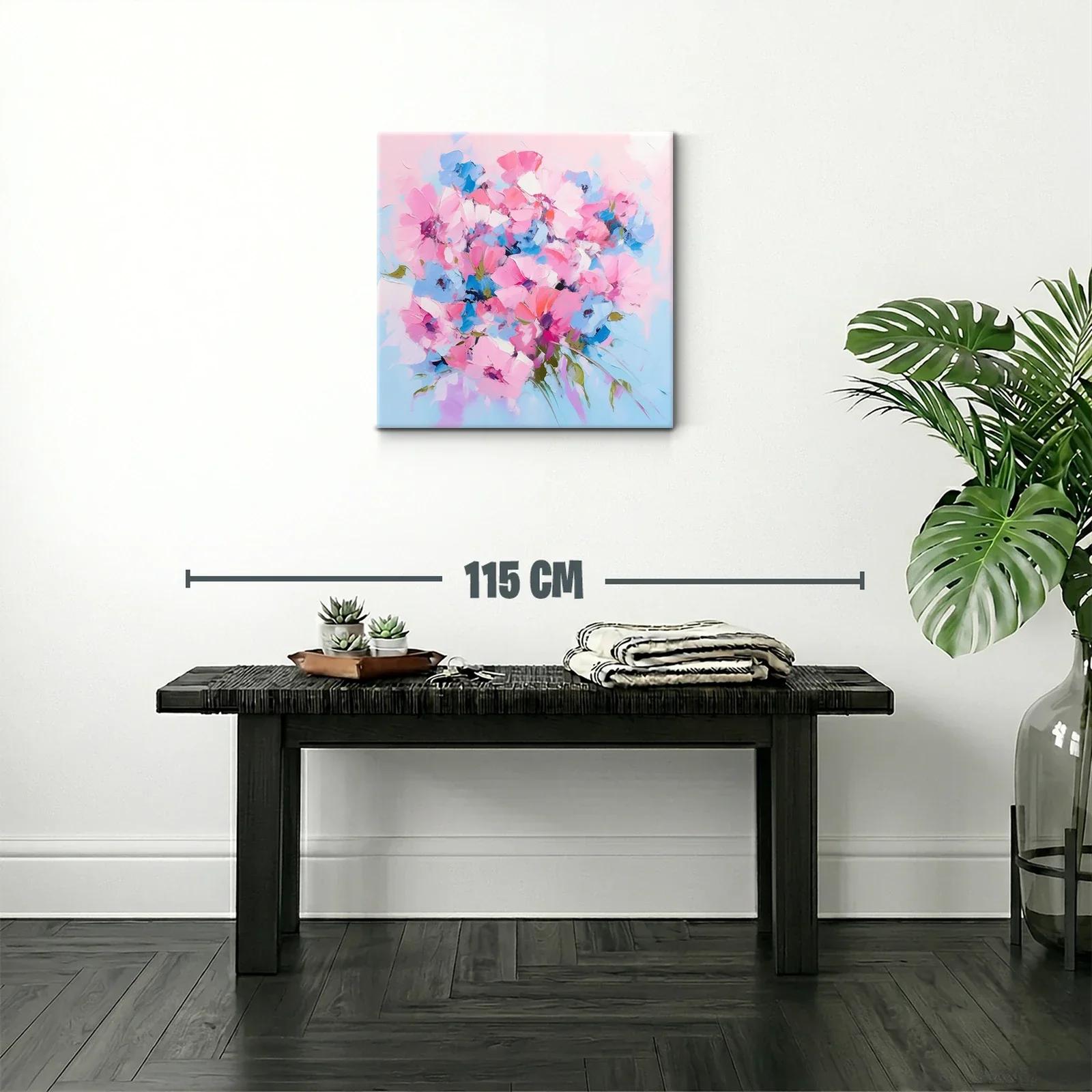Cuadro floral en tonos rosas y azules vibrantes — miniatura 2