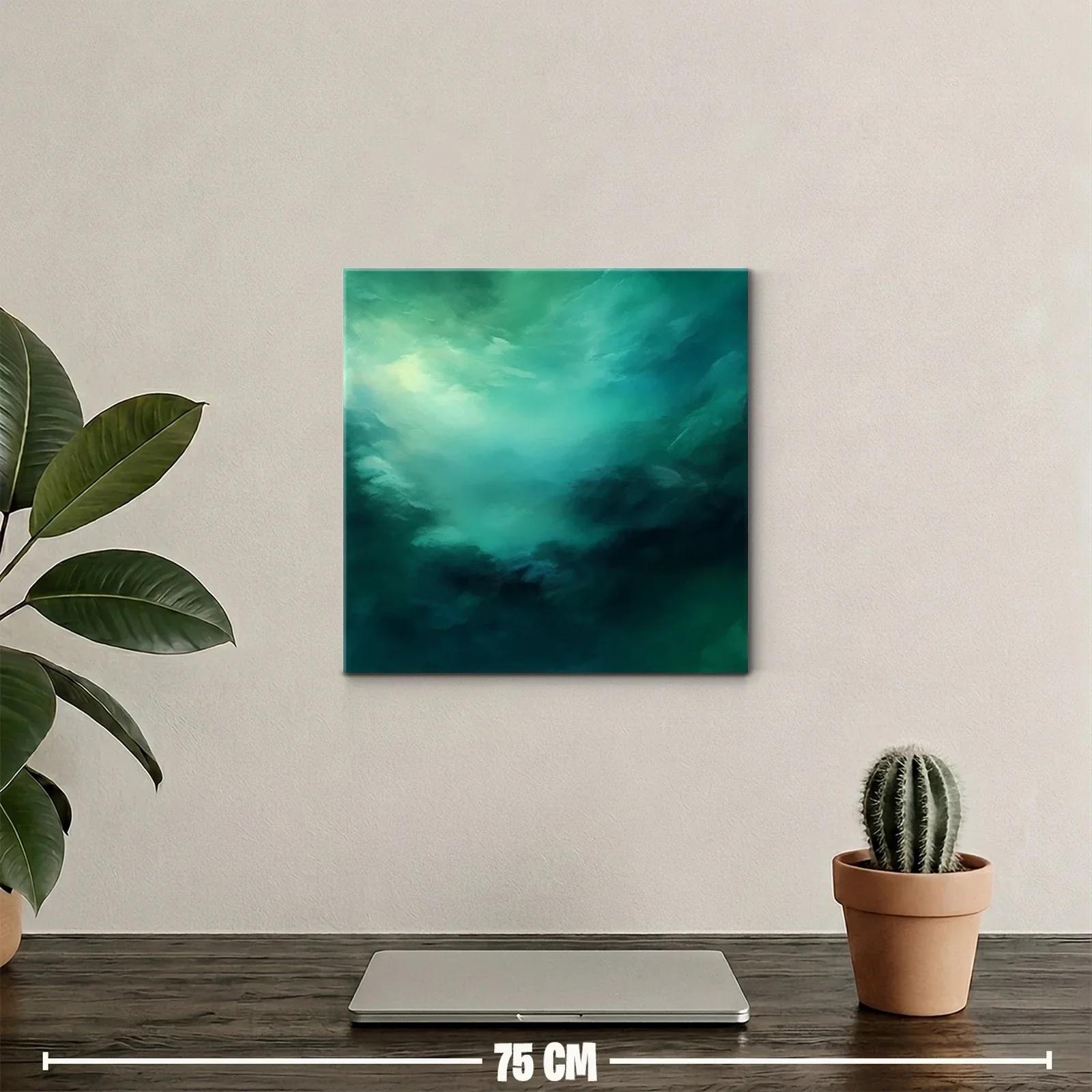 Cuadro abstracto con tonos turquesa y azul profundo — miniatura 2