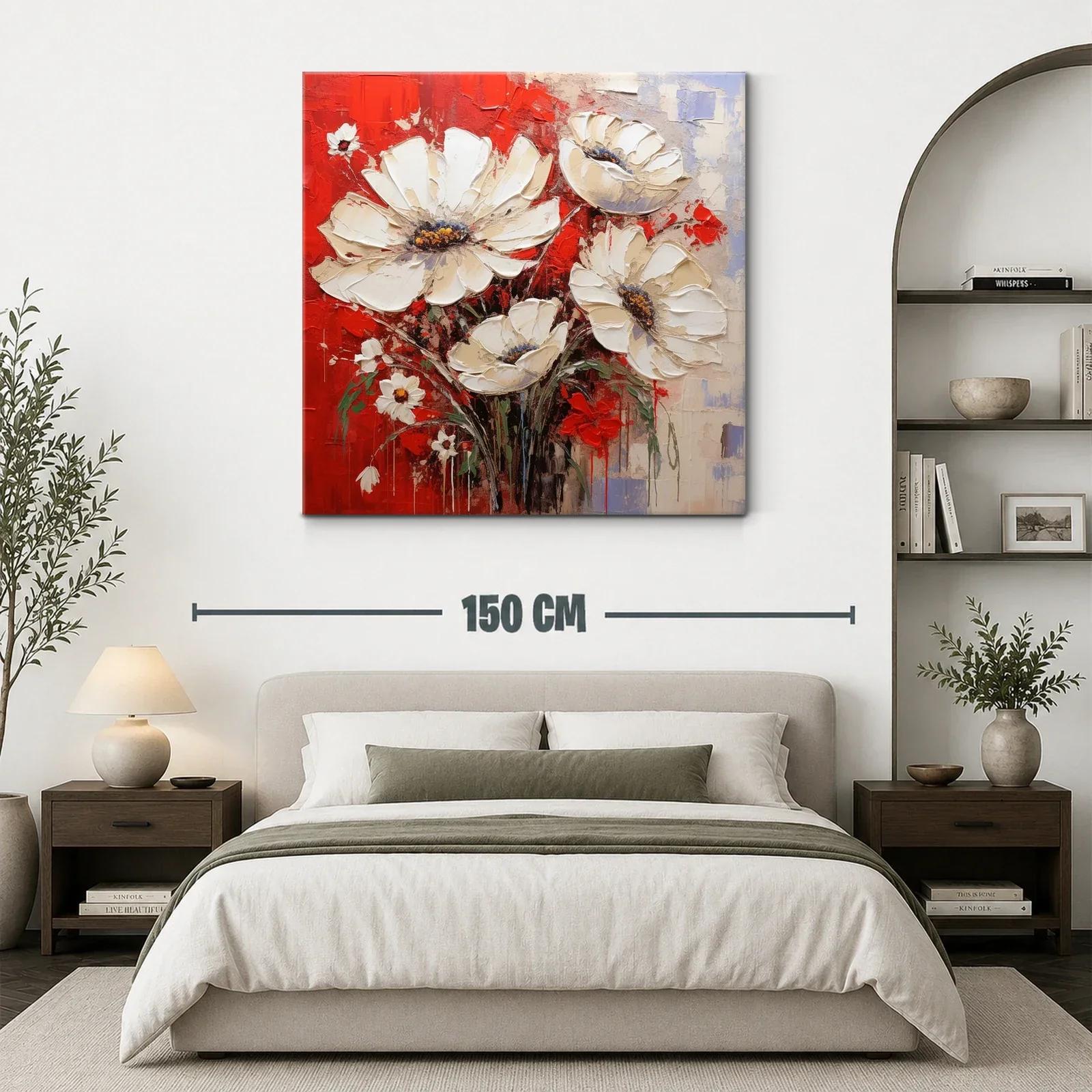 Flores blancas sobre fondo rojo intenso y texturas vibrantes — miniatura 3