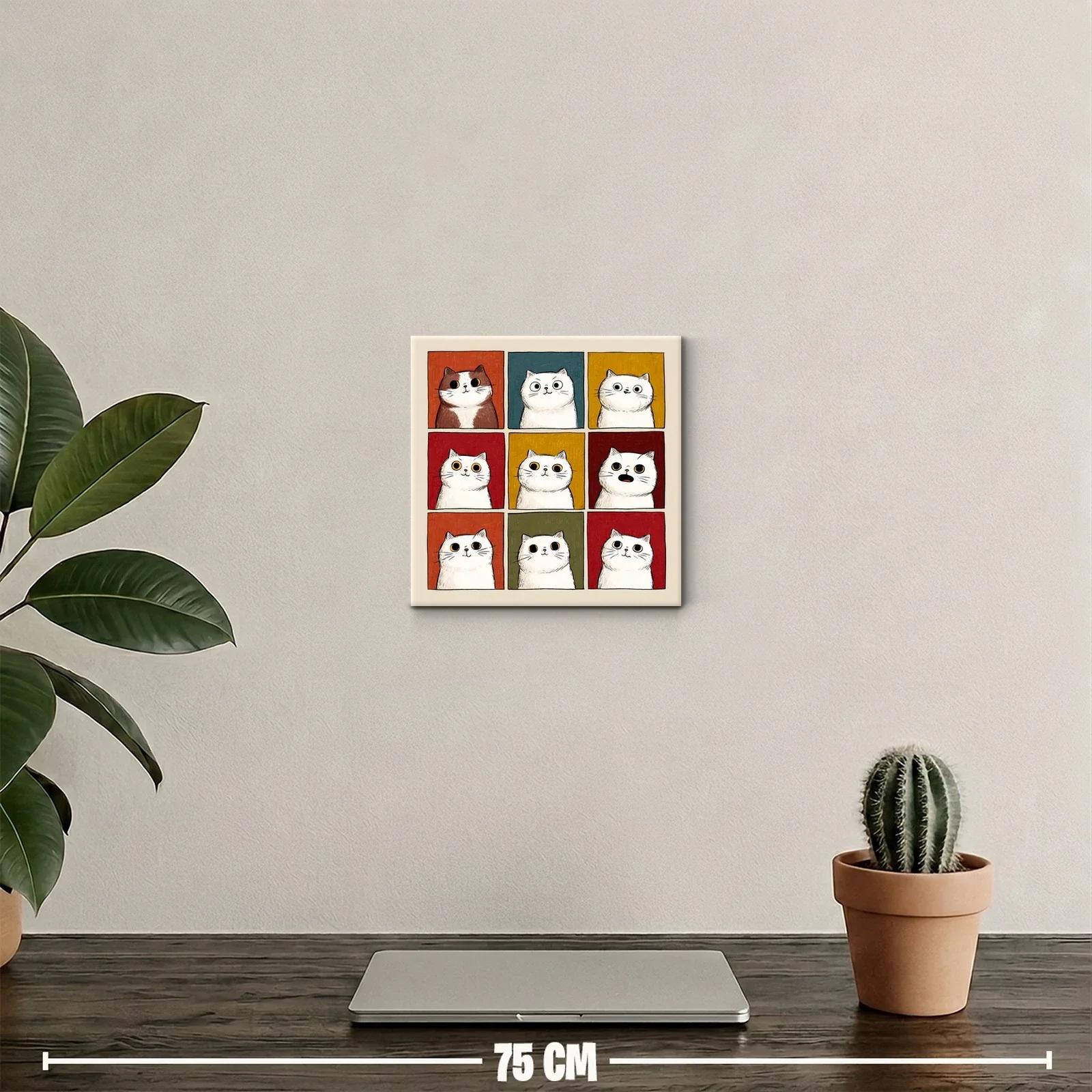 Cuadro decorativo de gatos con fondo colorido y expresiones variadas — miniatura 2