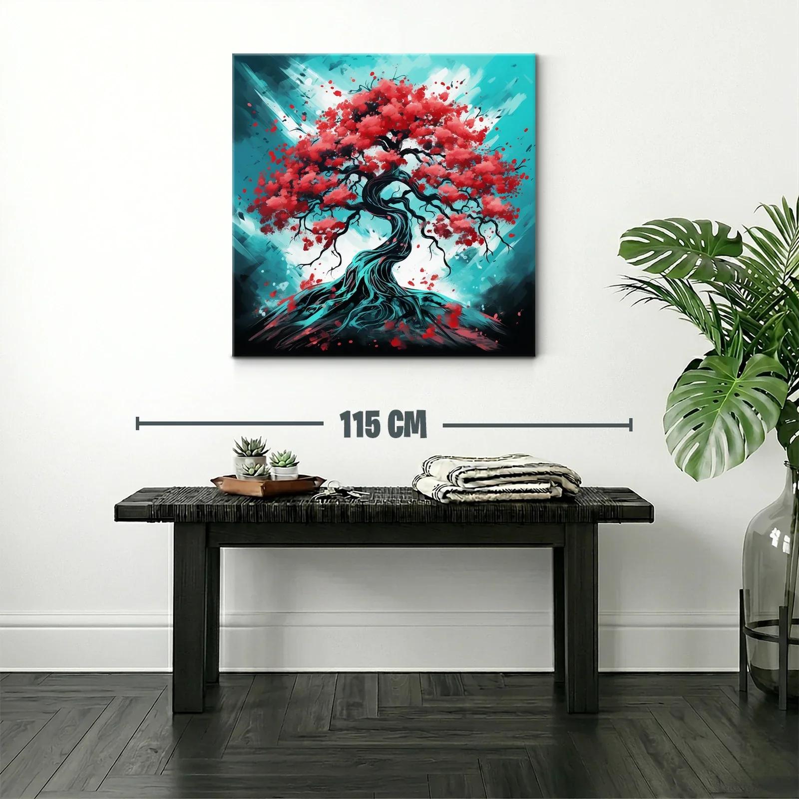 Árbol con hojas rojas sobre fondo azul vibrante — miniatura 2