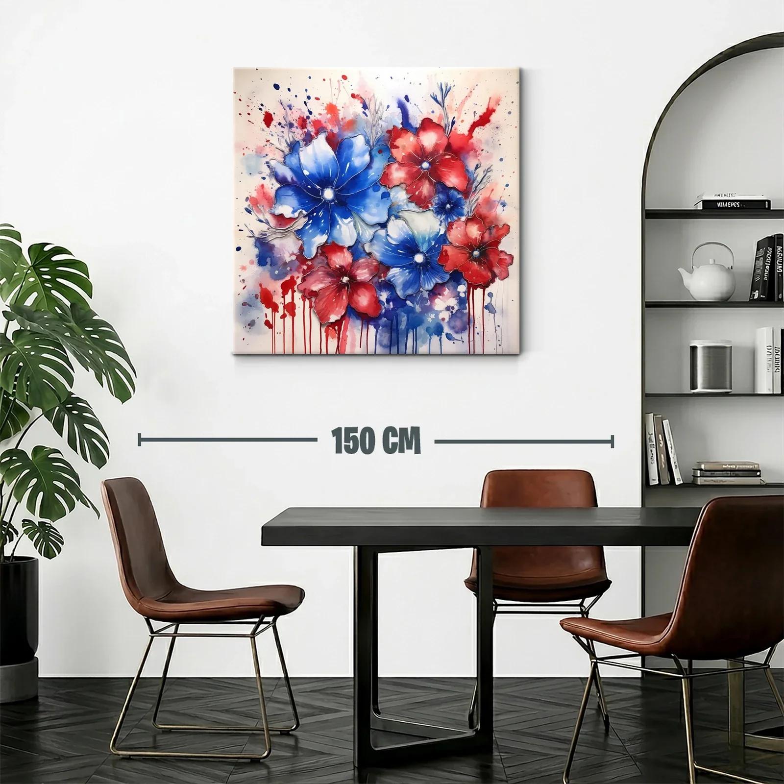 Cuadro floral vibrante en tonos rojo y azul intensos — miniatura 2