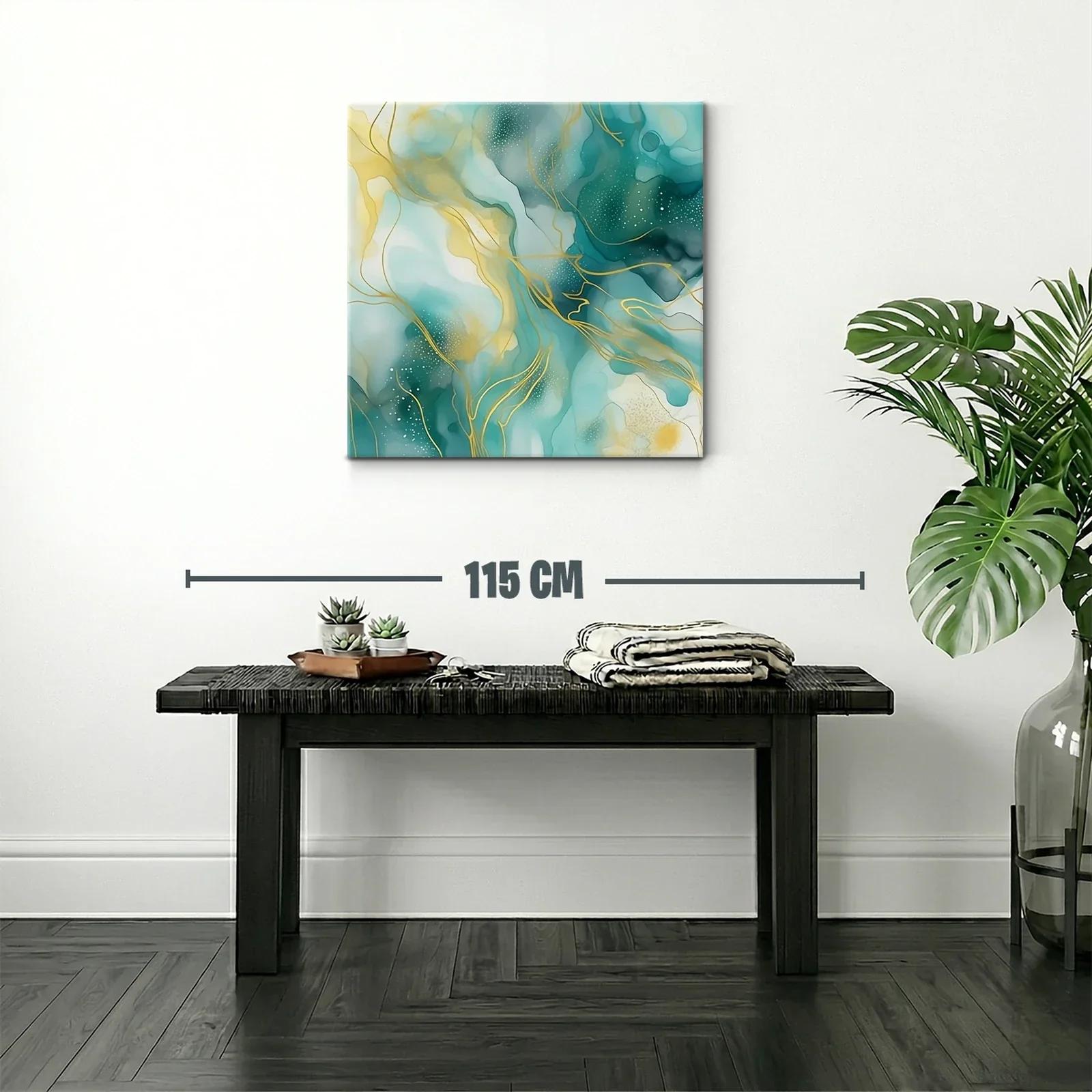 Cuadro abstracto en tonos turquesa y dorado — miniatura 2