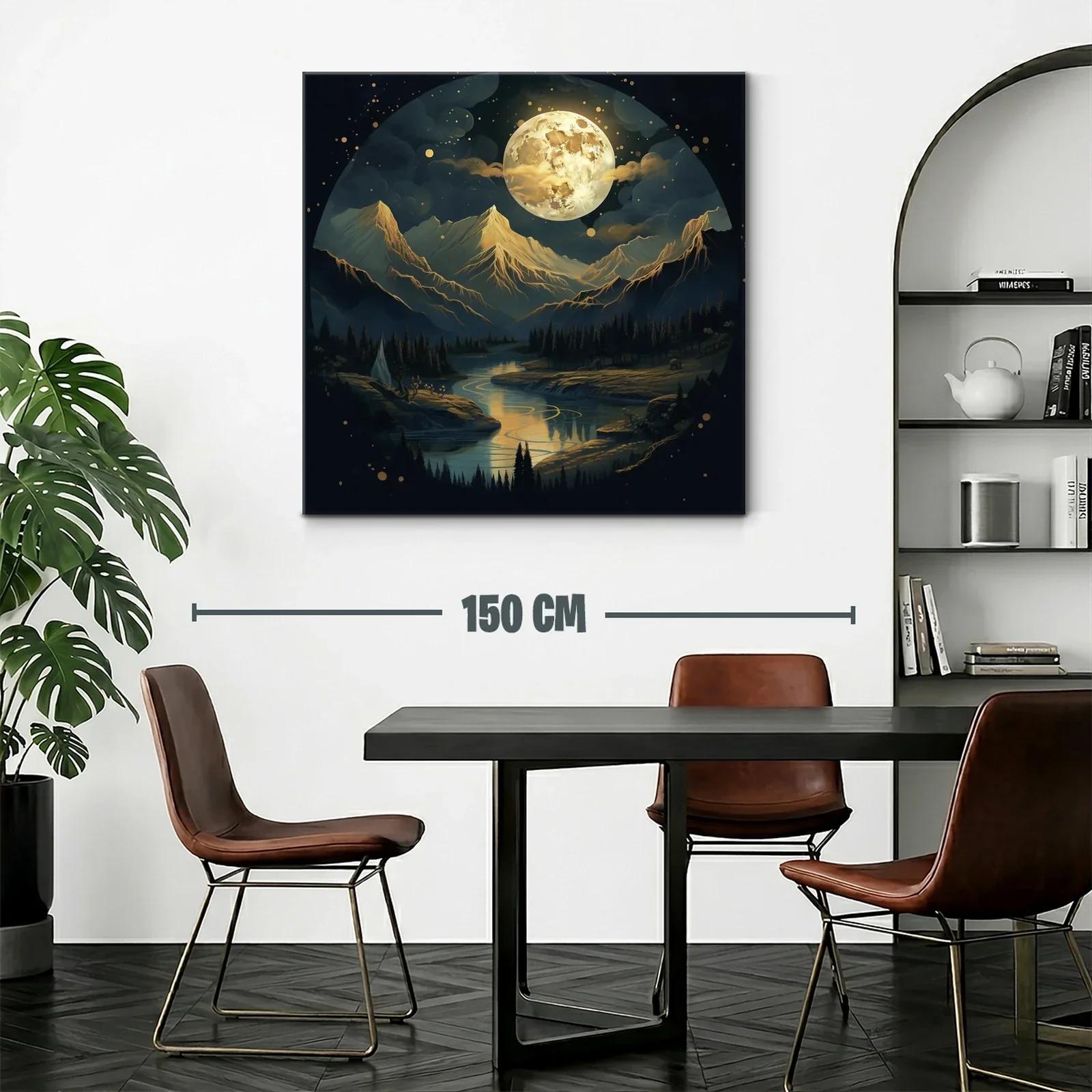 Noche mágica con luna llena sobre montañas doradas — miniatura 2