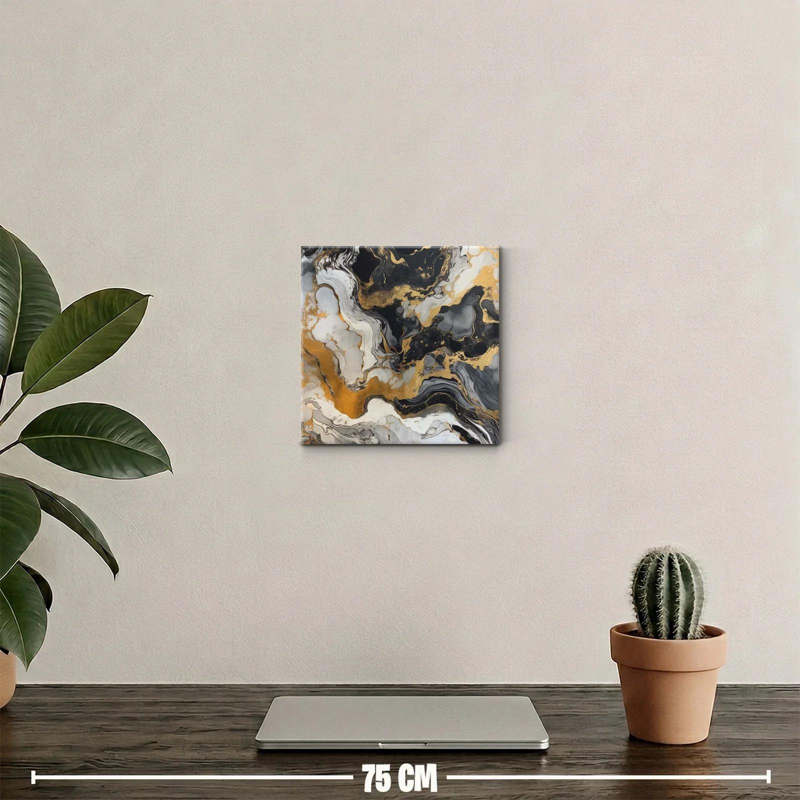 Cuadro decorativo con efecto mármol en tonos dorados y grises — miniatura 2