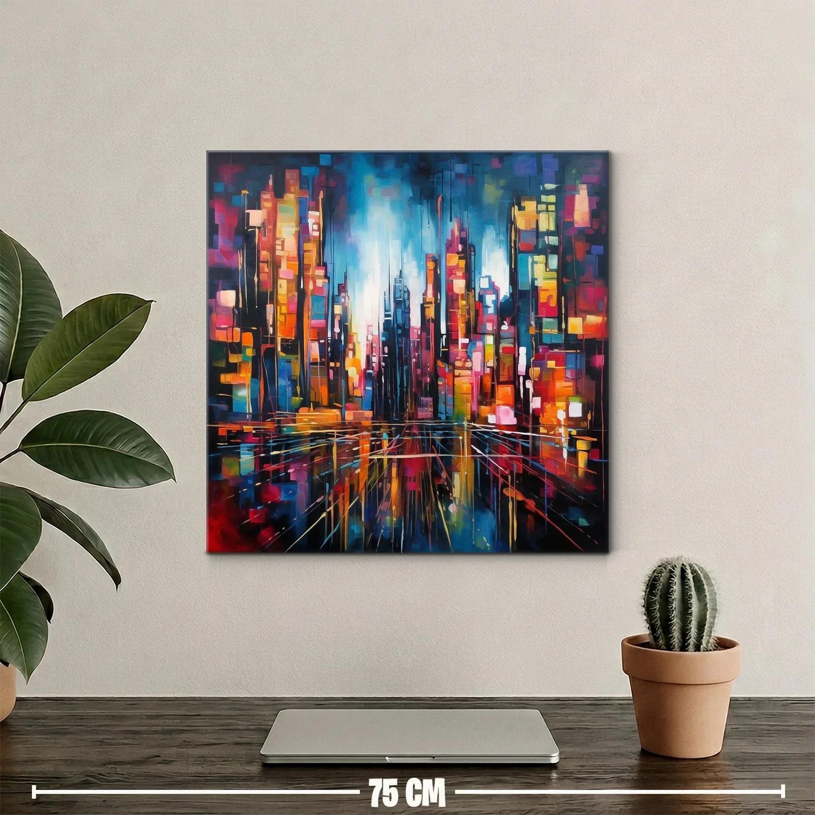 Cuadro abstracto de ciudad vibrante con luces y reflejos — miniatura 2