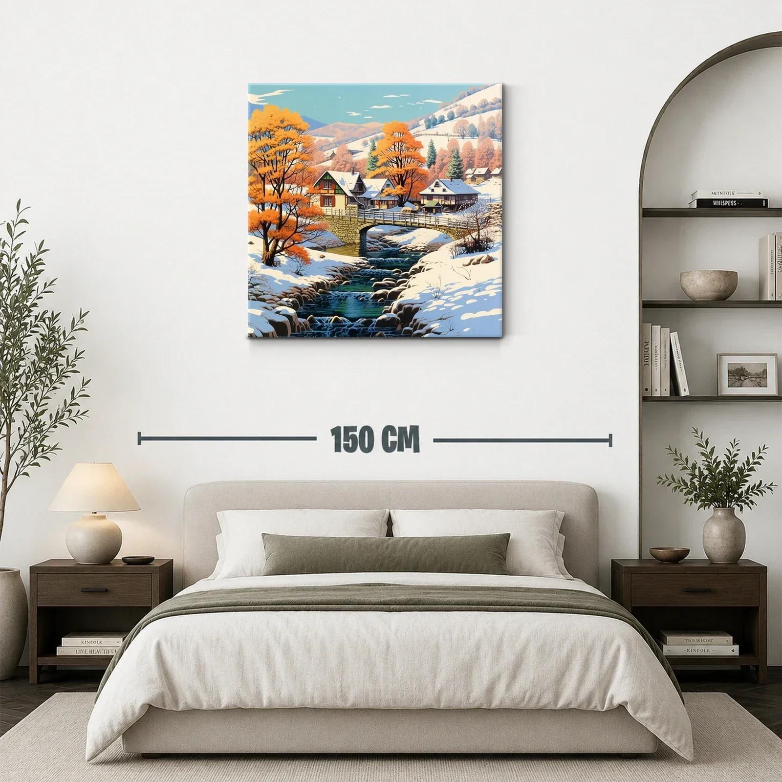 Paisaje invernal con río y árboles en tonos cálidos — miniatura 3