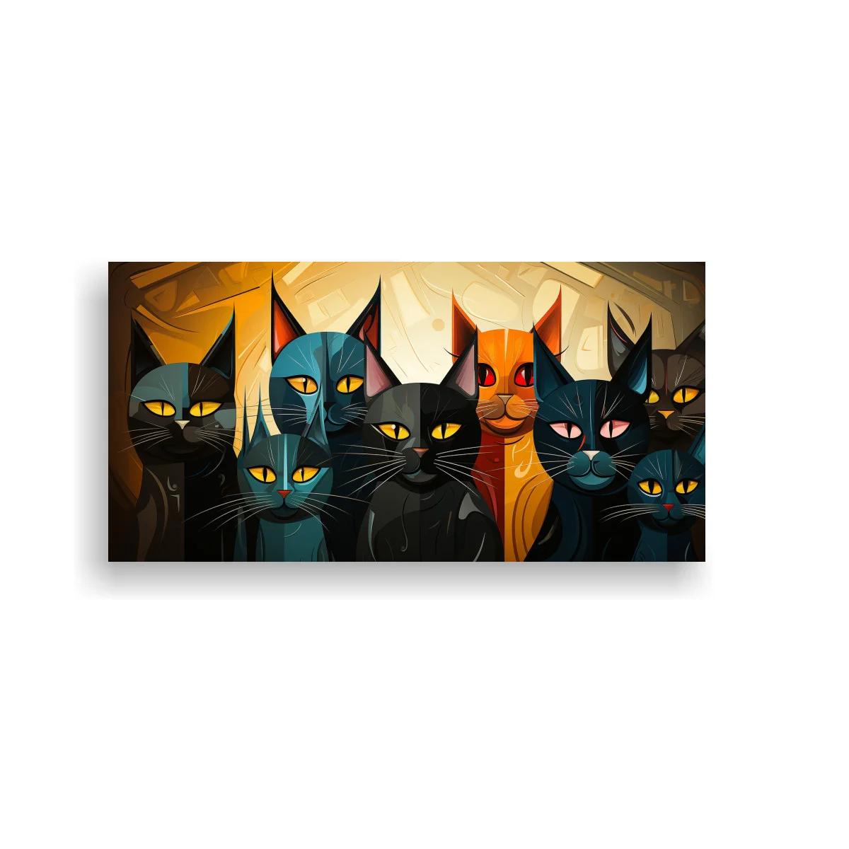 Cuadro grupo de gatos negros y naranjas sobre un fondo angular — imagen principal