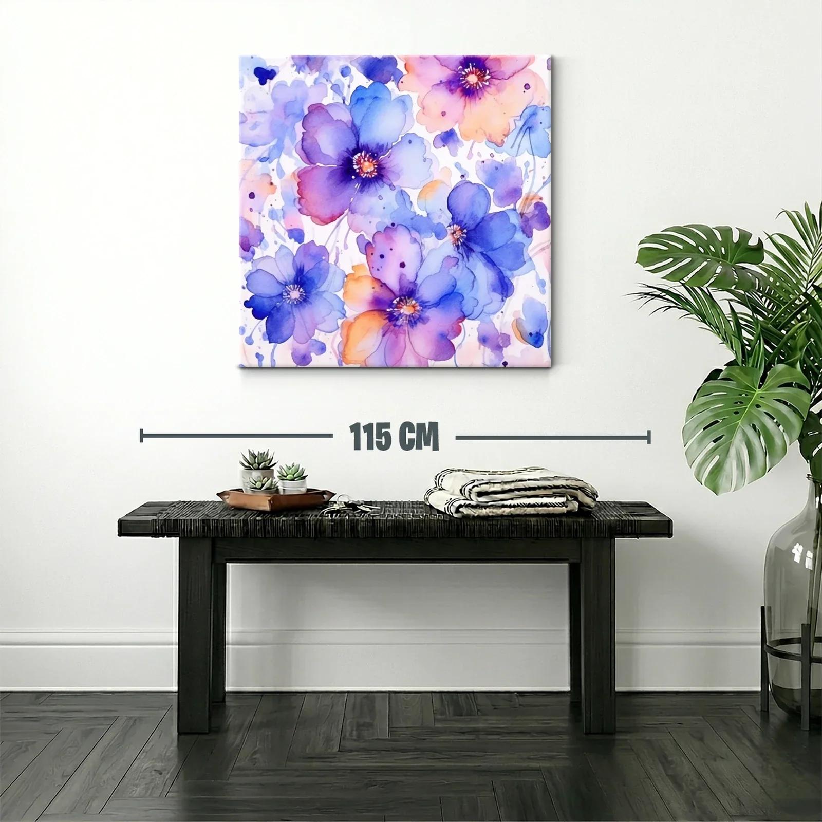 Cuadro floral con tonos lavanda y naranja pastel — miniatura 2