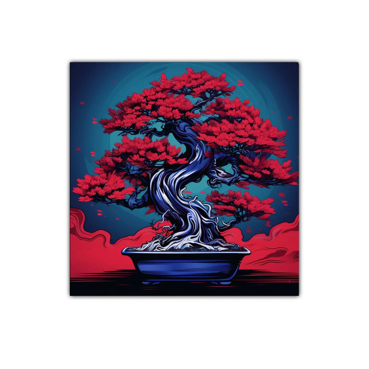 Bonsái rojo vibrante con fondo azul profundo — miniatura 1