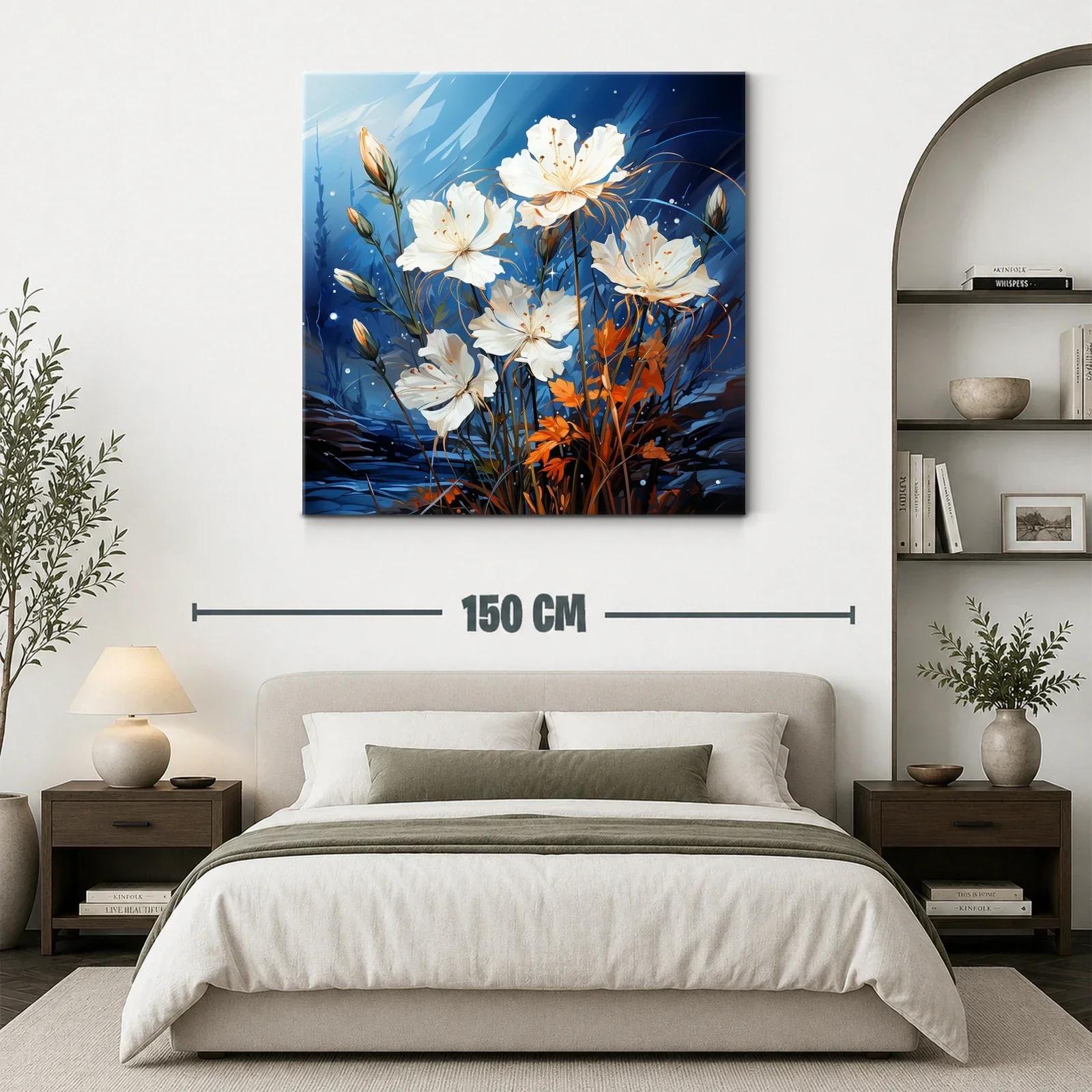 Flores blancas delicadas entre tonos azules y naranjas vibrantes — miniatura 3
