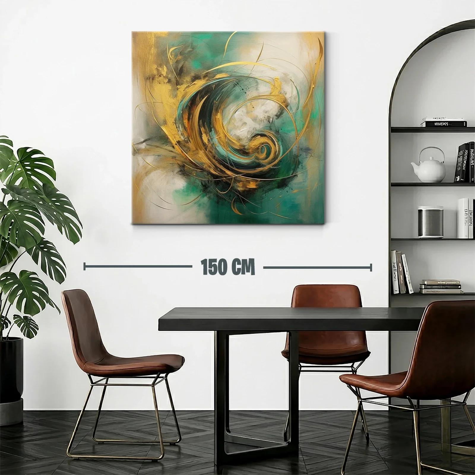 Cuadro abstracto con energía y movimiento en tonos dorados — miniatura 2