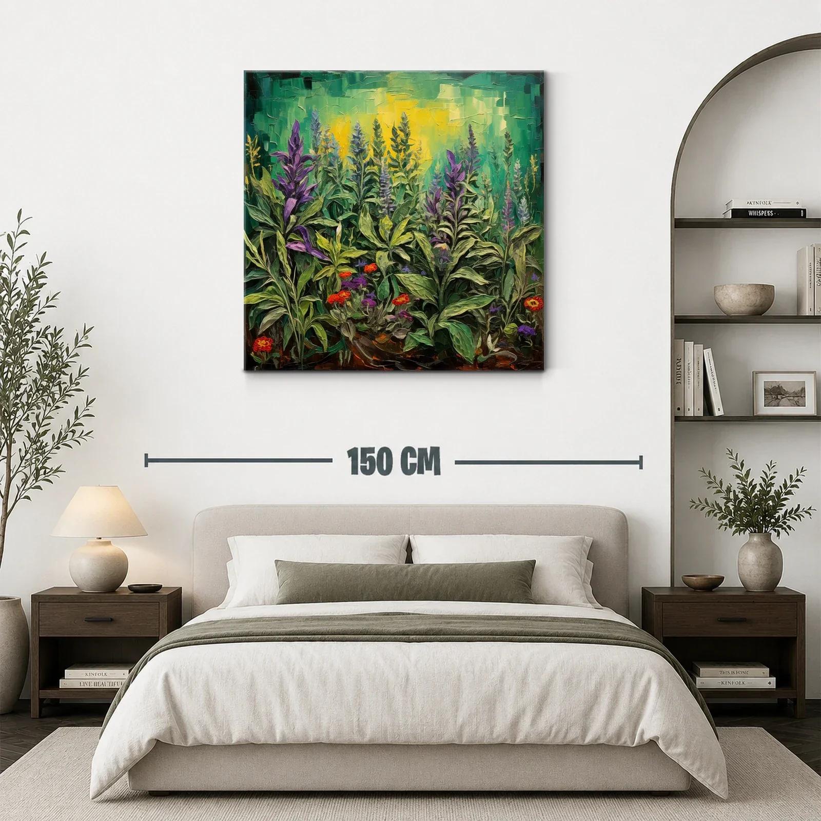 Cuadro de flores silvestres con tonos verdes y violetas — miniatura 3