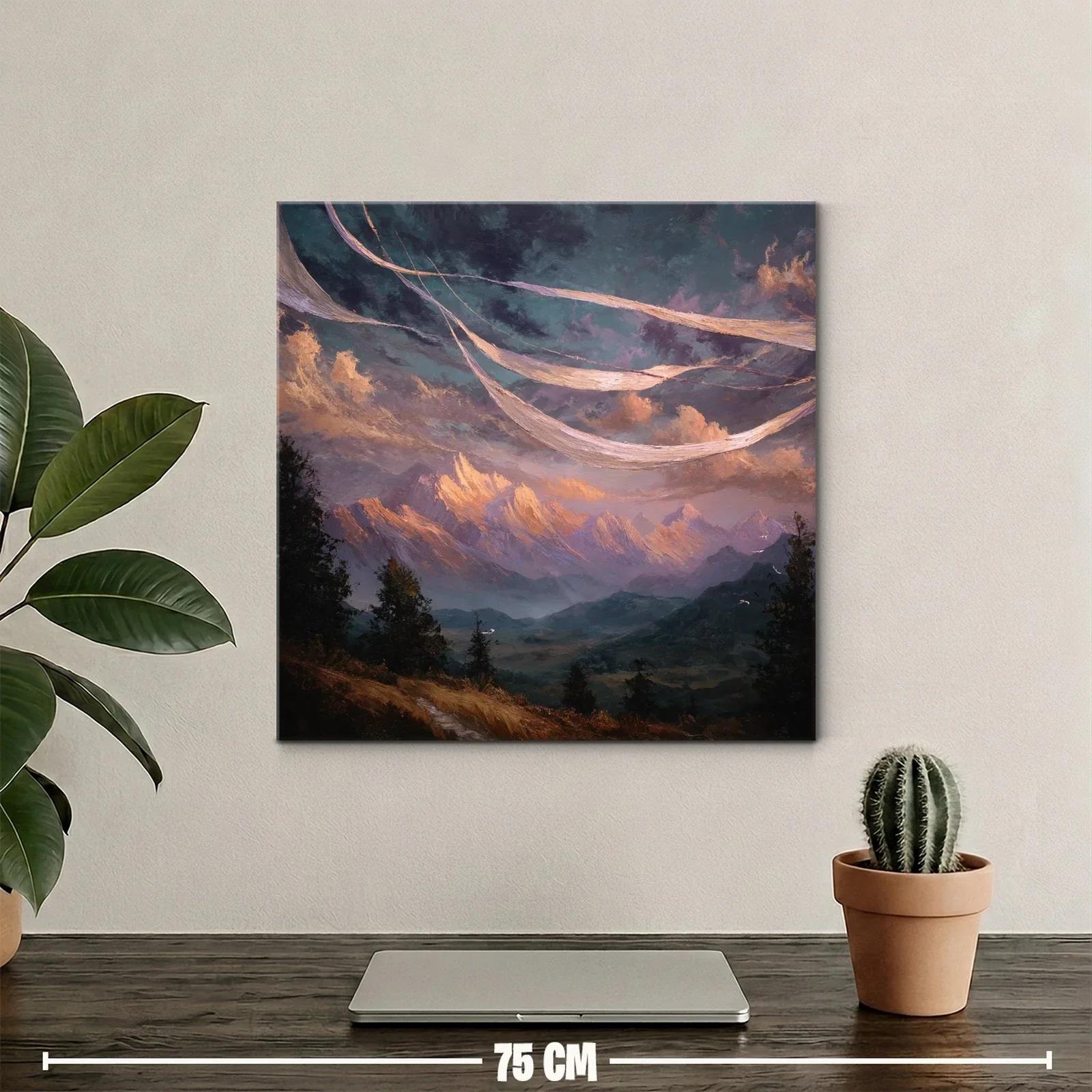 Paisaje montañoso con cielo dramático y nubes cálidas — miniatura 2