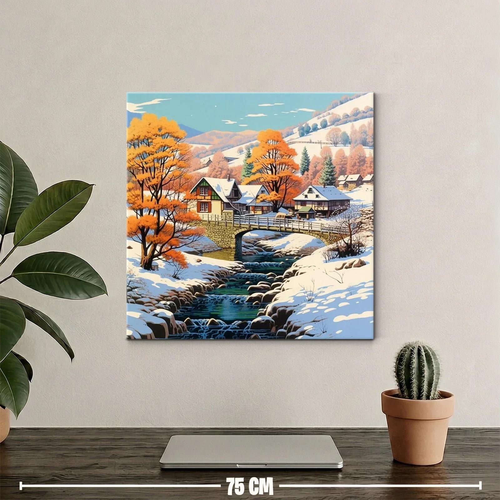 Paisaje invernal con río y árboles en tonos cálidos — miniatura 2