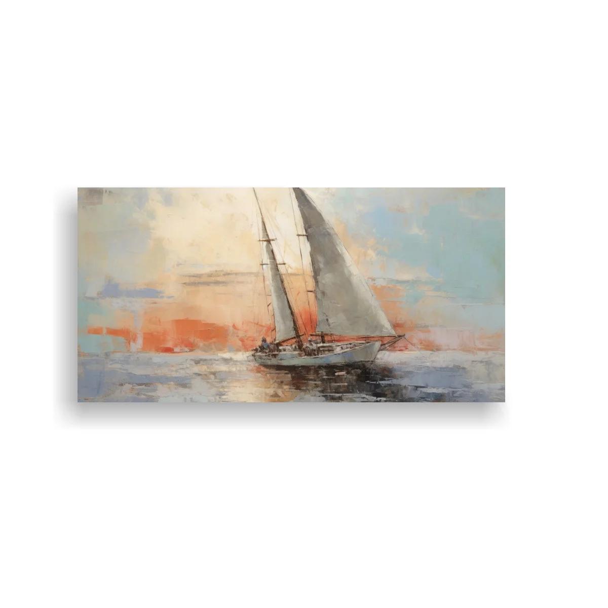 Cuadro velero de vela blanca sobre agua reflejada — imagen principal