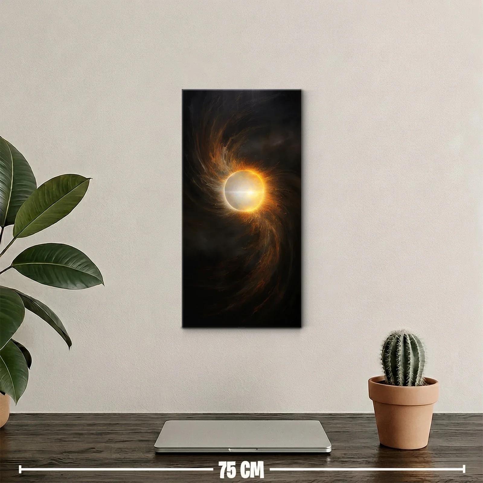 Cuadro eclipse solar abstracto con anillo dorado — miniatura 2