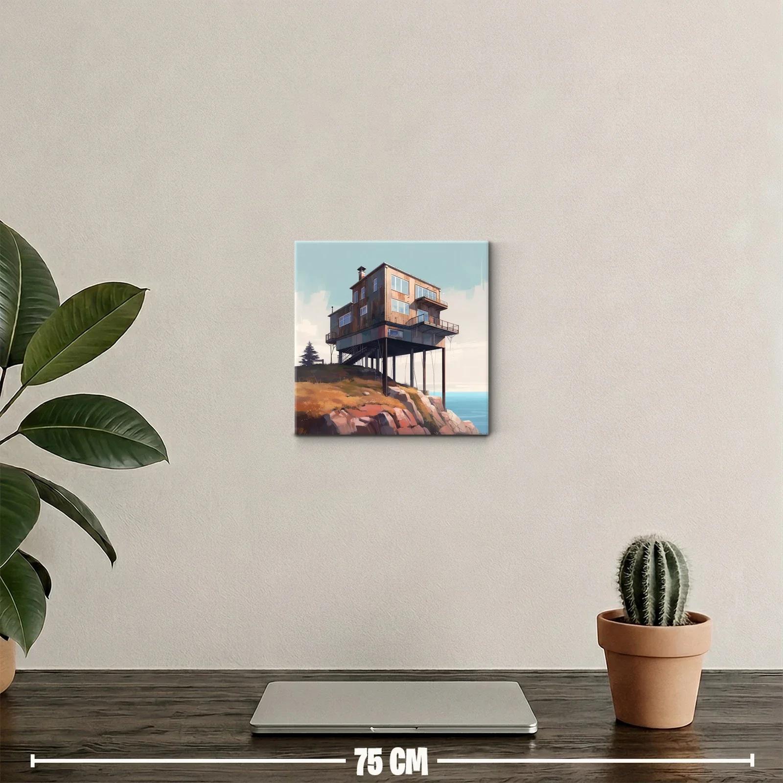 Casa sobre acantilado con vista al mar y cielo claro — miniatura 2