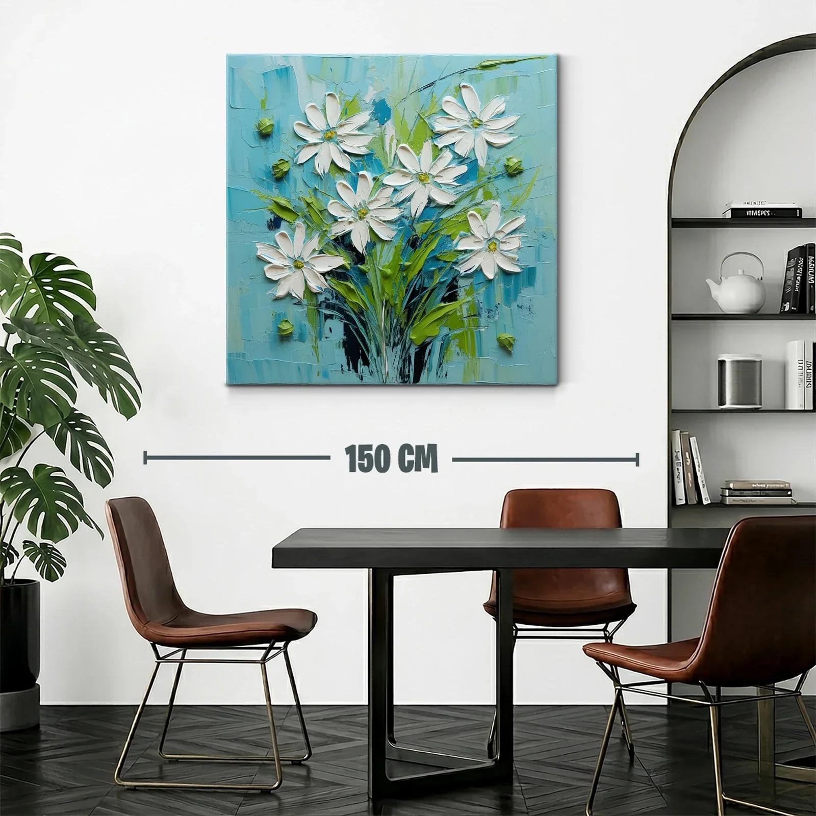 Cuadro floral con margaritas en tonos azul y verde — miniatura 2