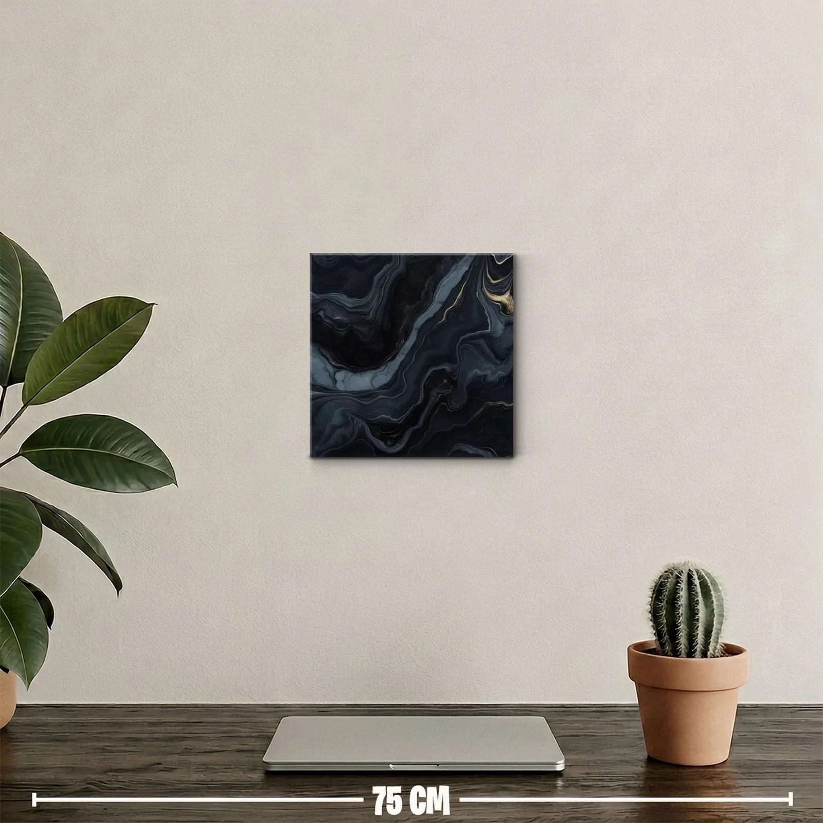 Cuadro abstracto con tonos oscuros y detalles dorados — miniatura 2