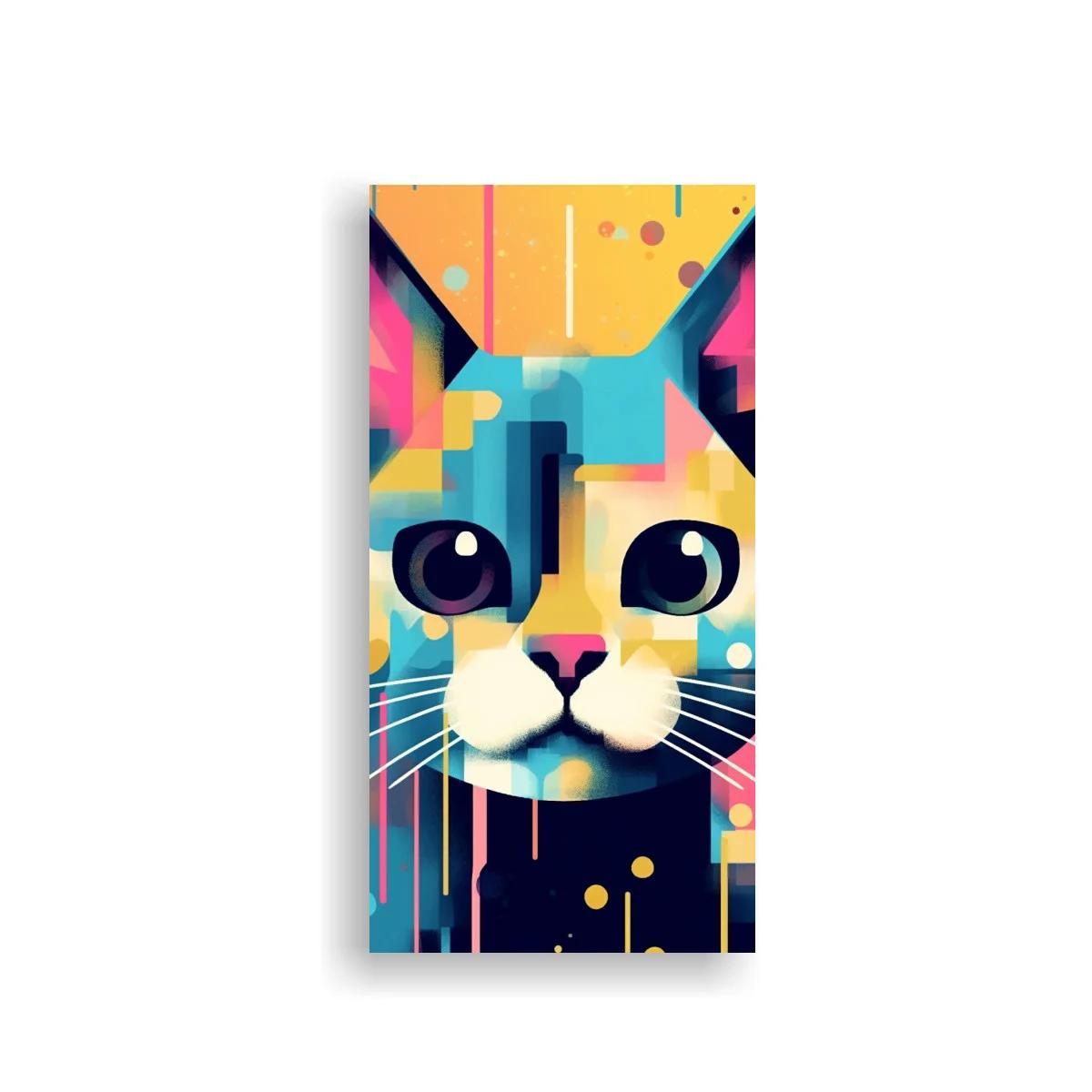 Cuadro rostro de gato geométrico en colores intensos — imagen principal