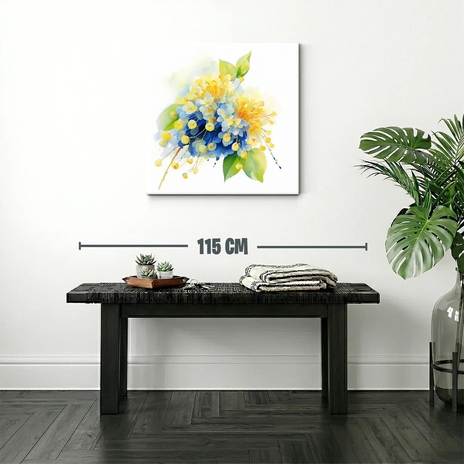 Cuadro floral en tonos azules y amarillos vibrantes — miniatura 2