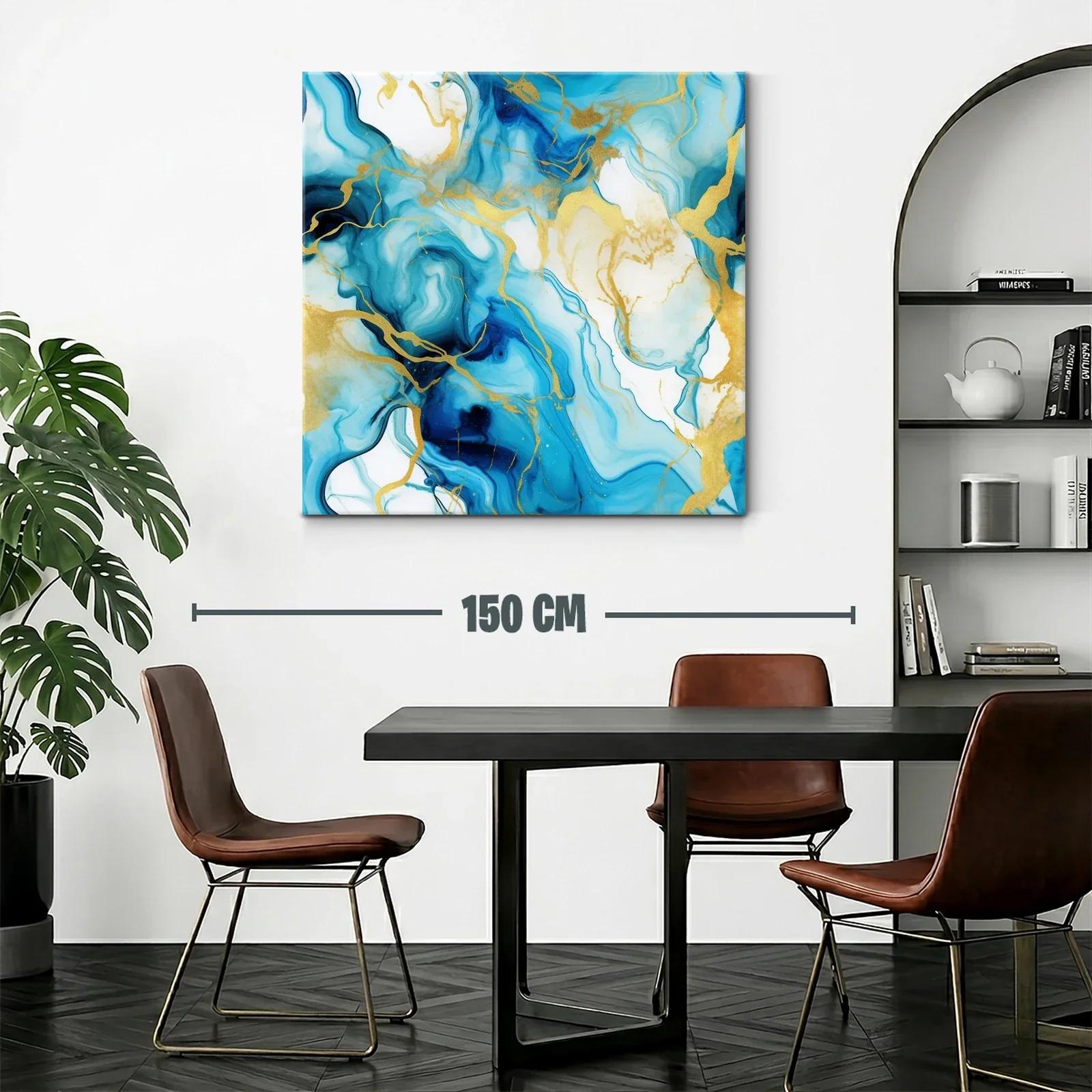 Arte abstracto con tonos azules y detalles dorados — miniatura 2