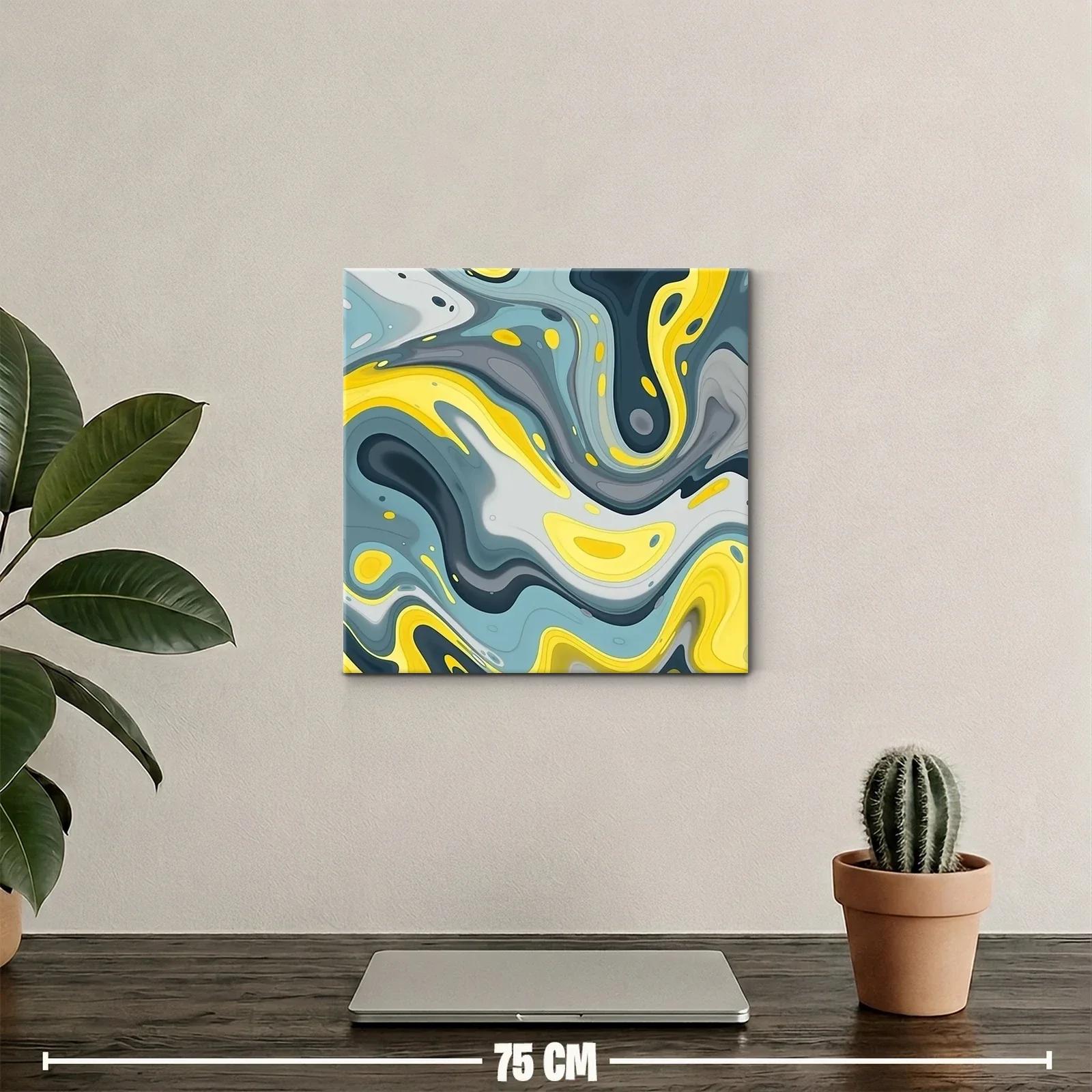 Cuadro moderno con formas fluidas en tonos amarillos y grises — miniatura 2