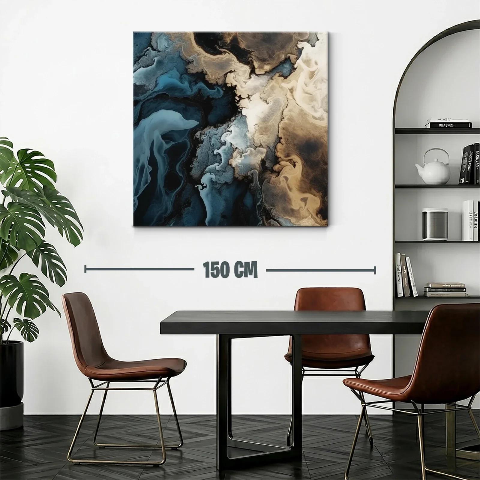 Cuadro abstracto con tonos tierra y azul profundo — miniatura 2