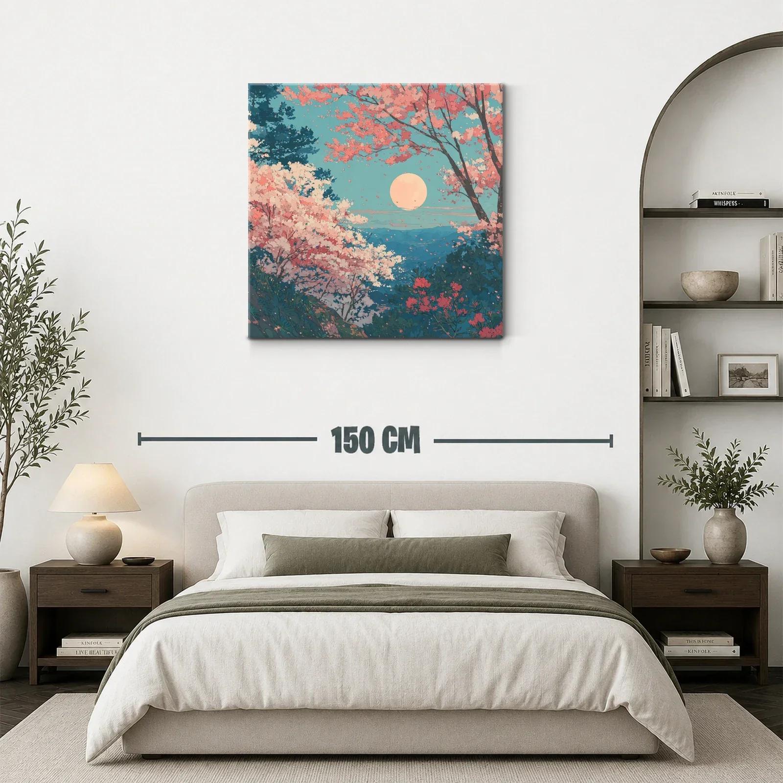 Paisaje de cerezos en flor bajo luna llena — miniatura 3